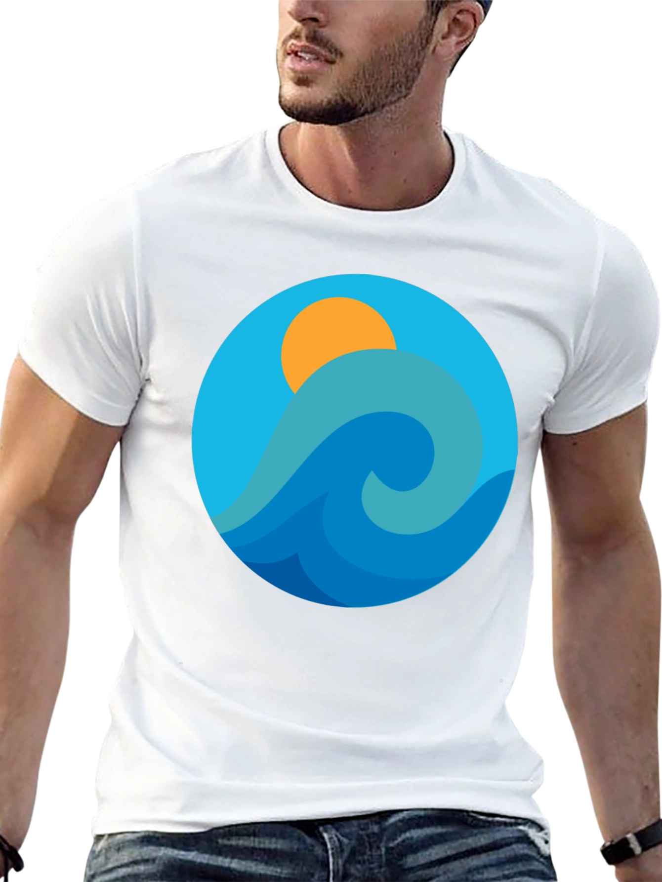 Ocean Wave Graphic Tee - Black Cotton Blend T-Shirt