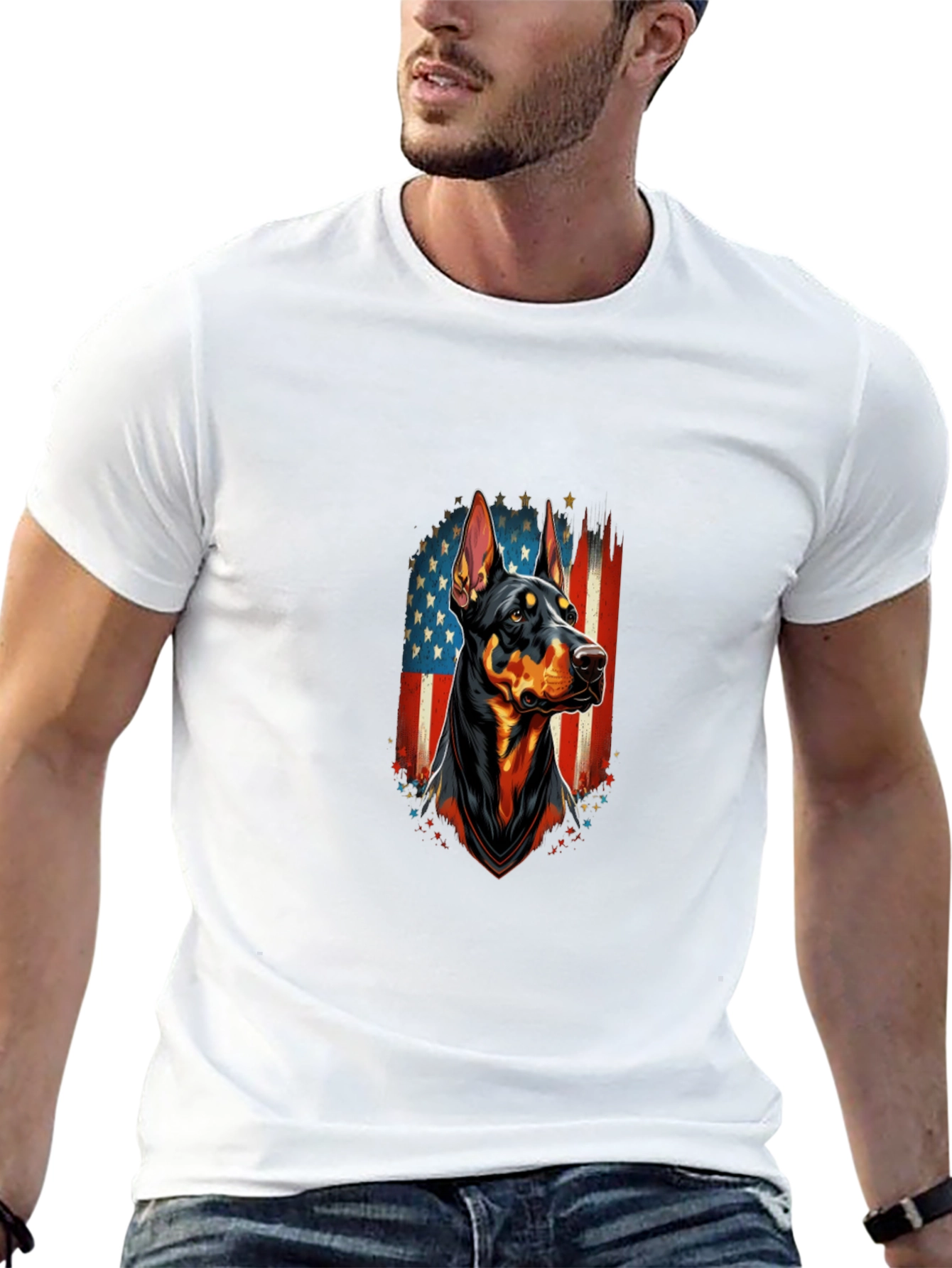 Doberman Dog American Flag Graphic T-Shirt