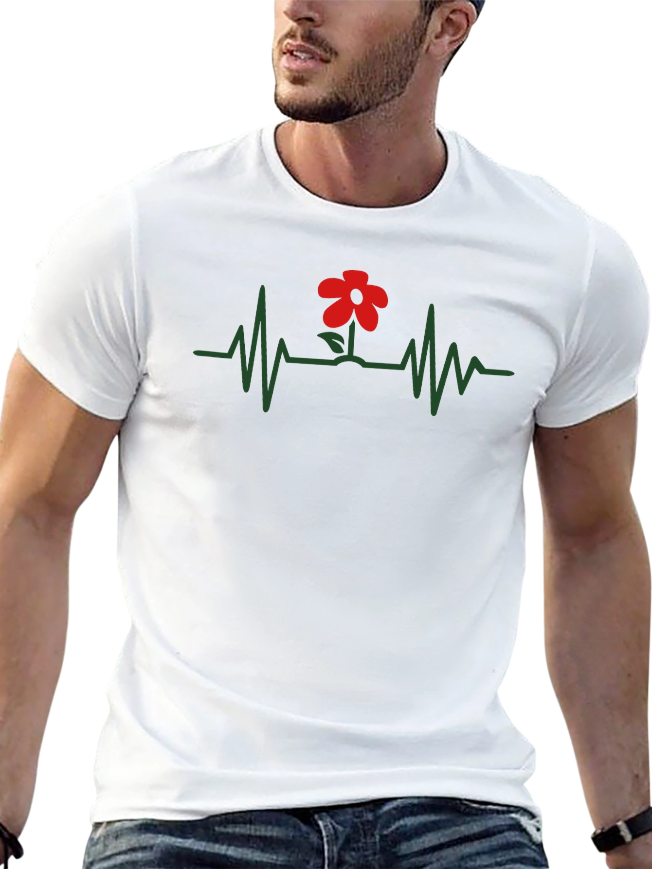 Heartbeat Flower Graphic Tee - Black