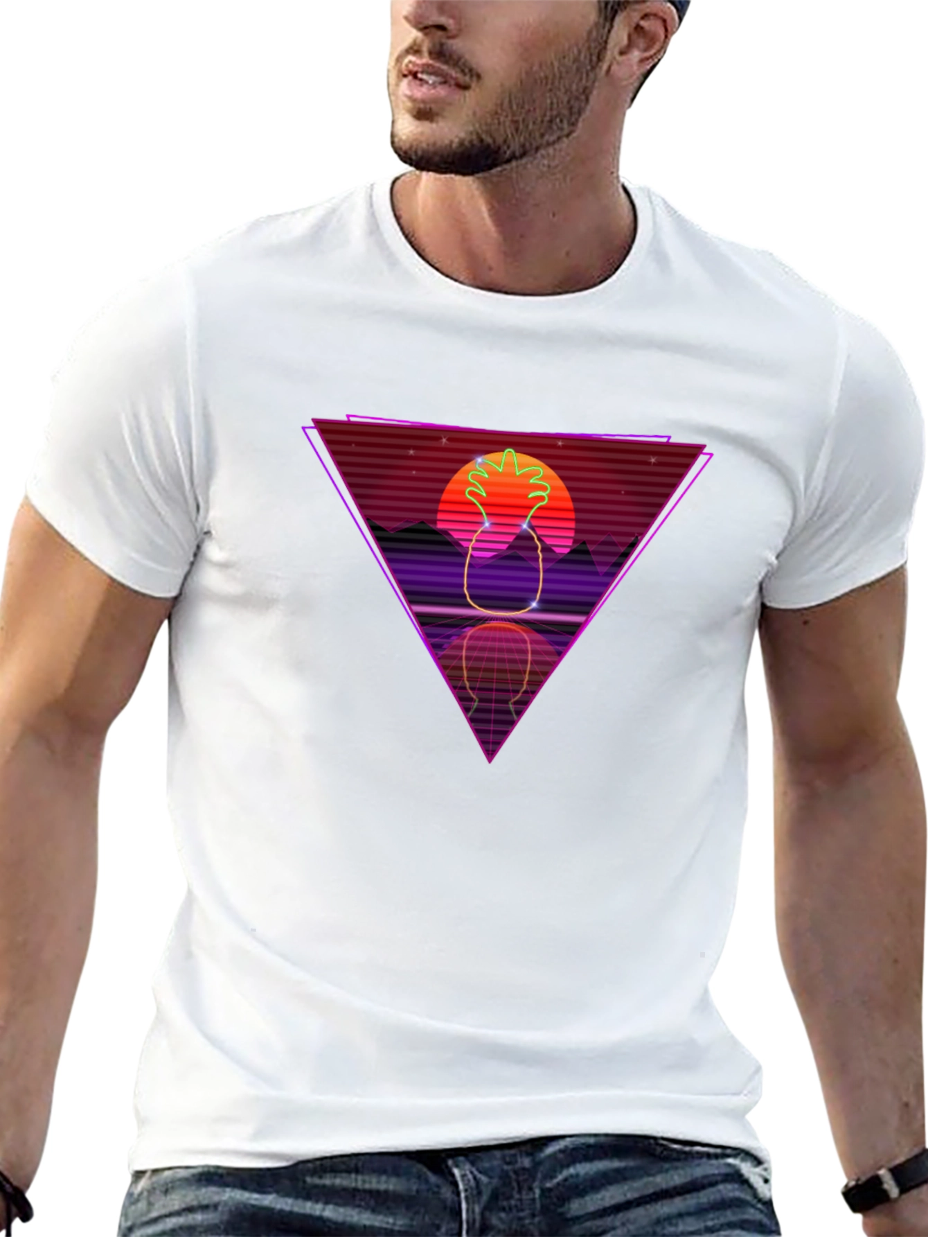 Retro Pineapple Graphic Tee - Synthwave Style