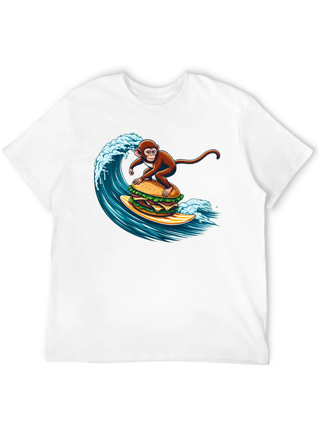 Monkey Surfing Burger Wave Graphic T-Shirt