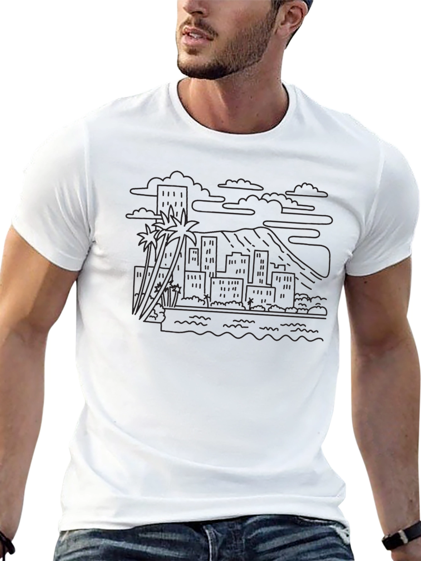 City and Beach Line Art Tee