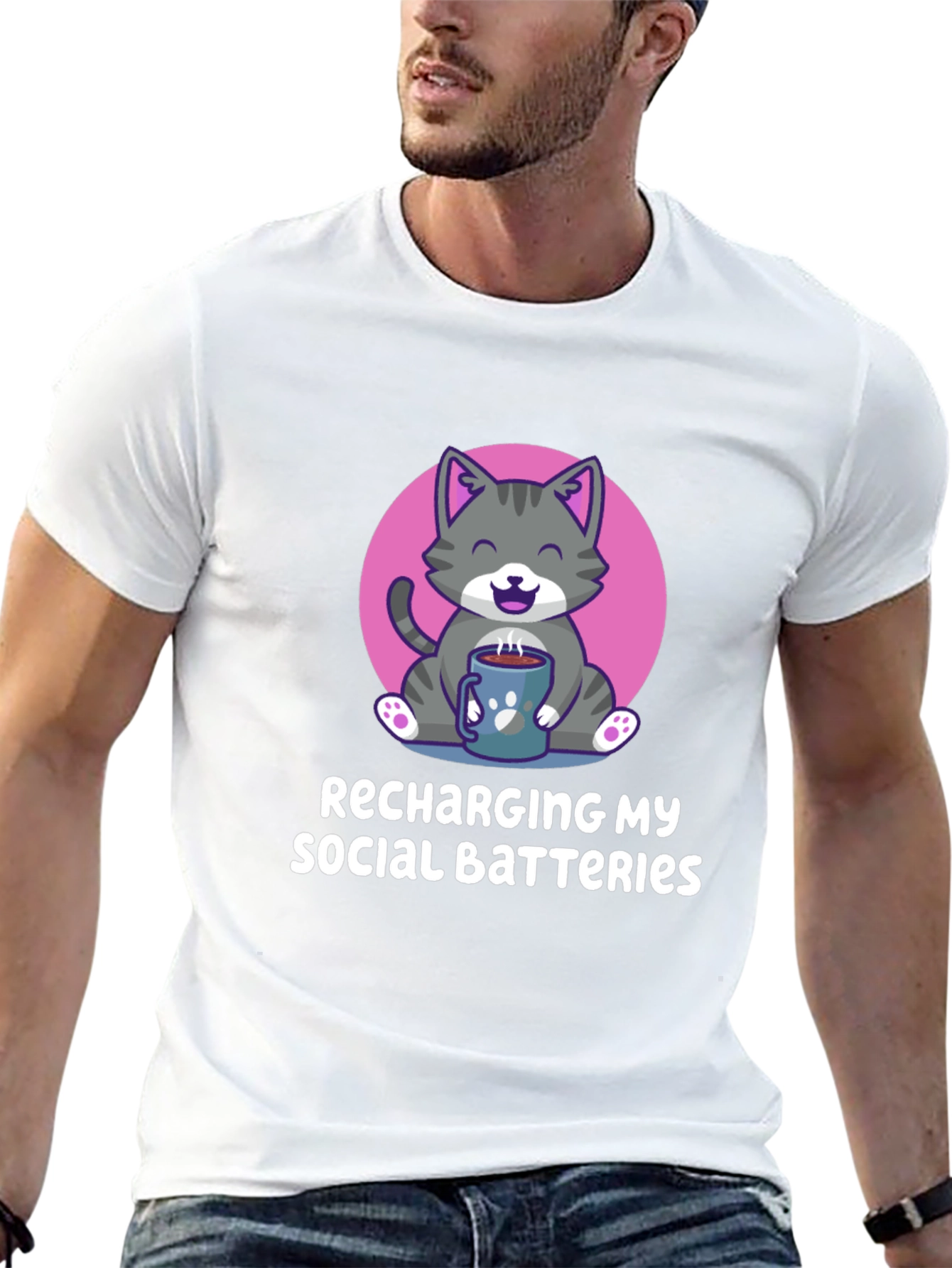 Recharging My Social Batteries Cat T-Shirt