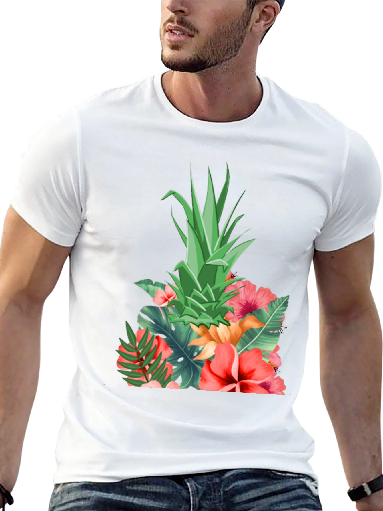 Tropical Pineapple Floral Print T-Shirt