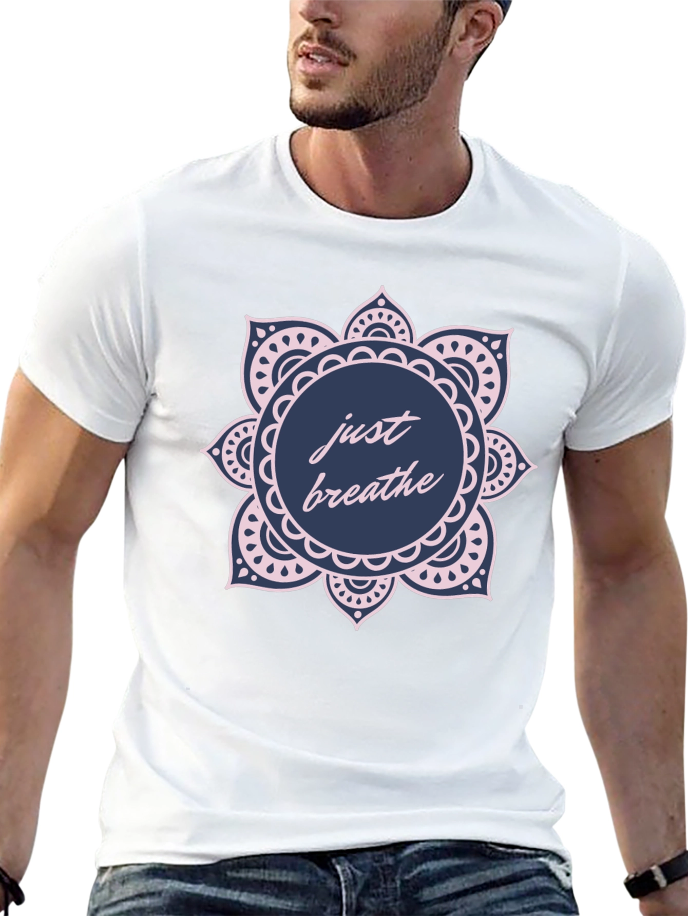 Just Breathe Mandala Graphic T-Shirt - Relaxed Fit