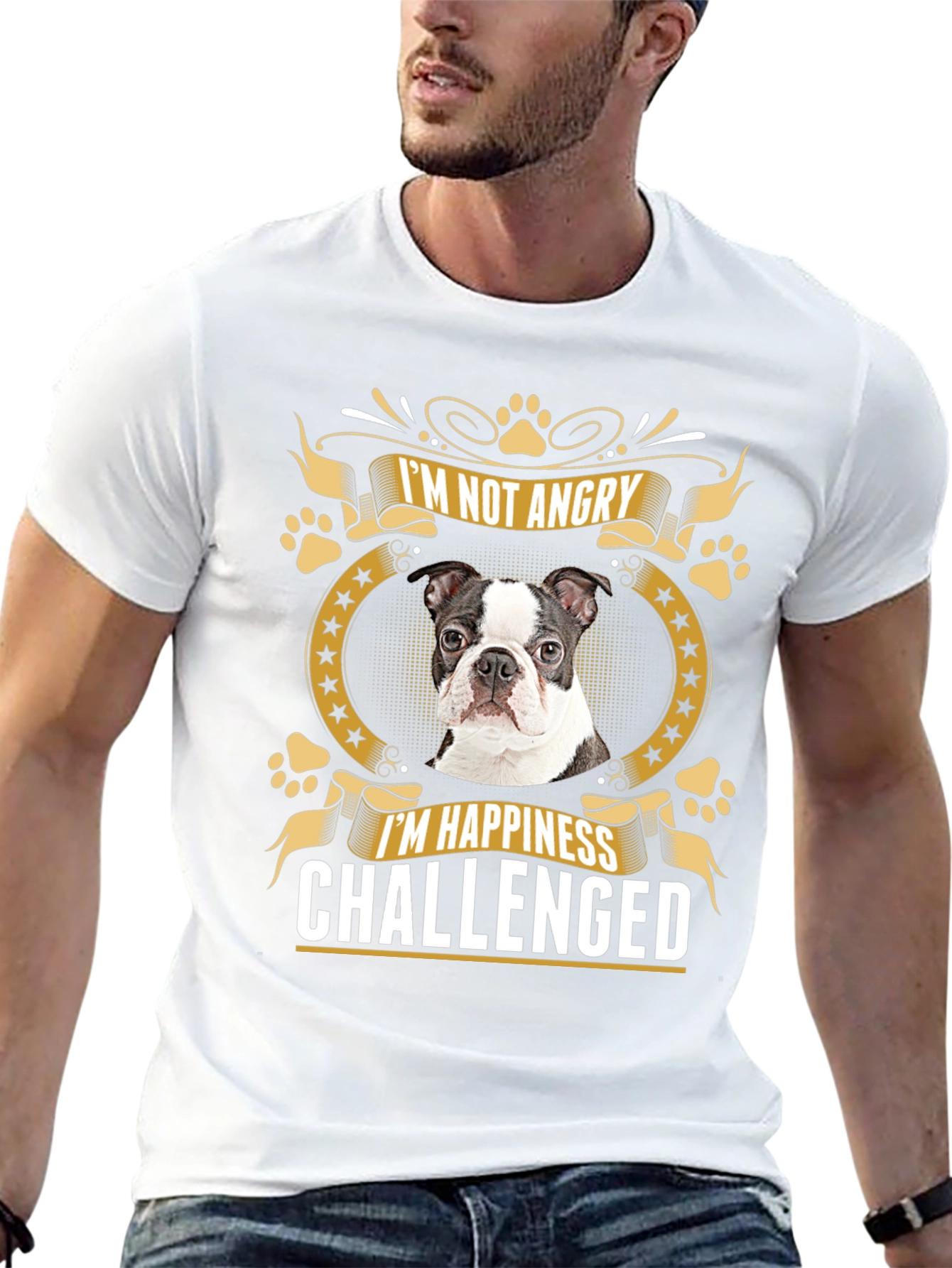 Funny Dog T-Shirt - Im Not Angry Happiness Challenged