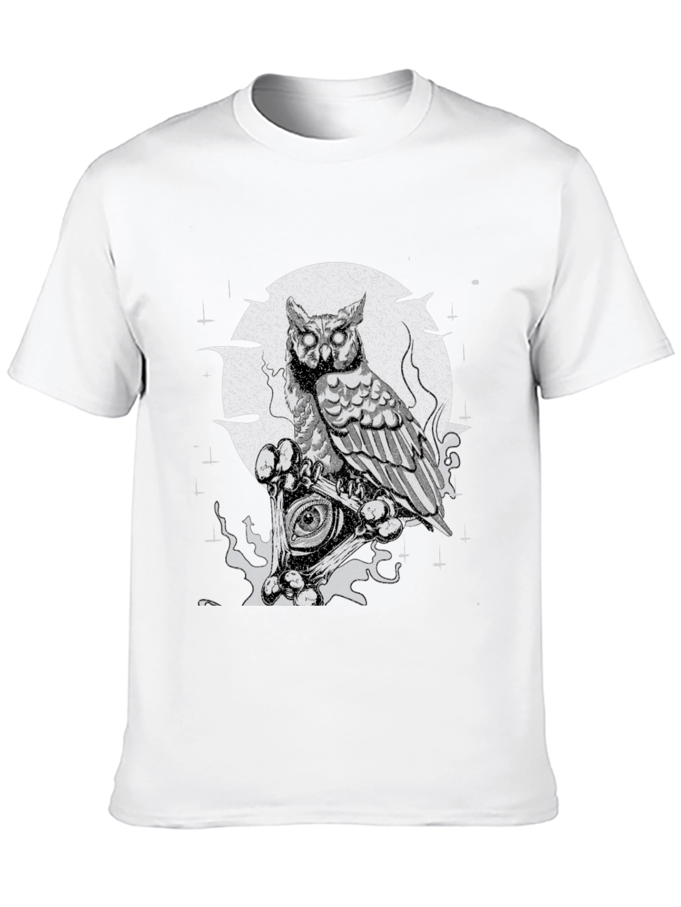 Owl & All-Seeing Eye Graphic Print Black T-Shirt