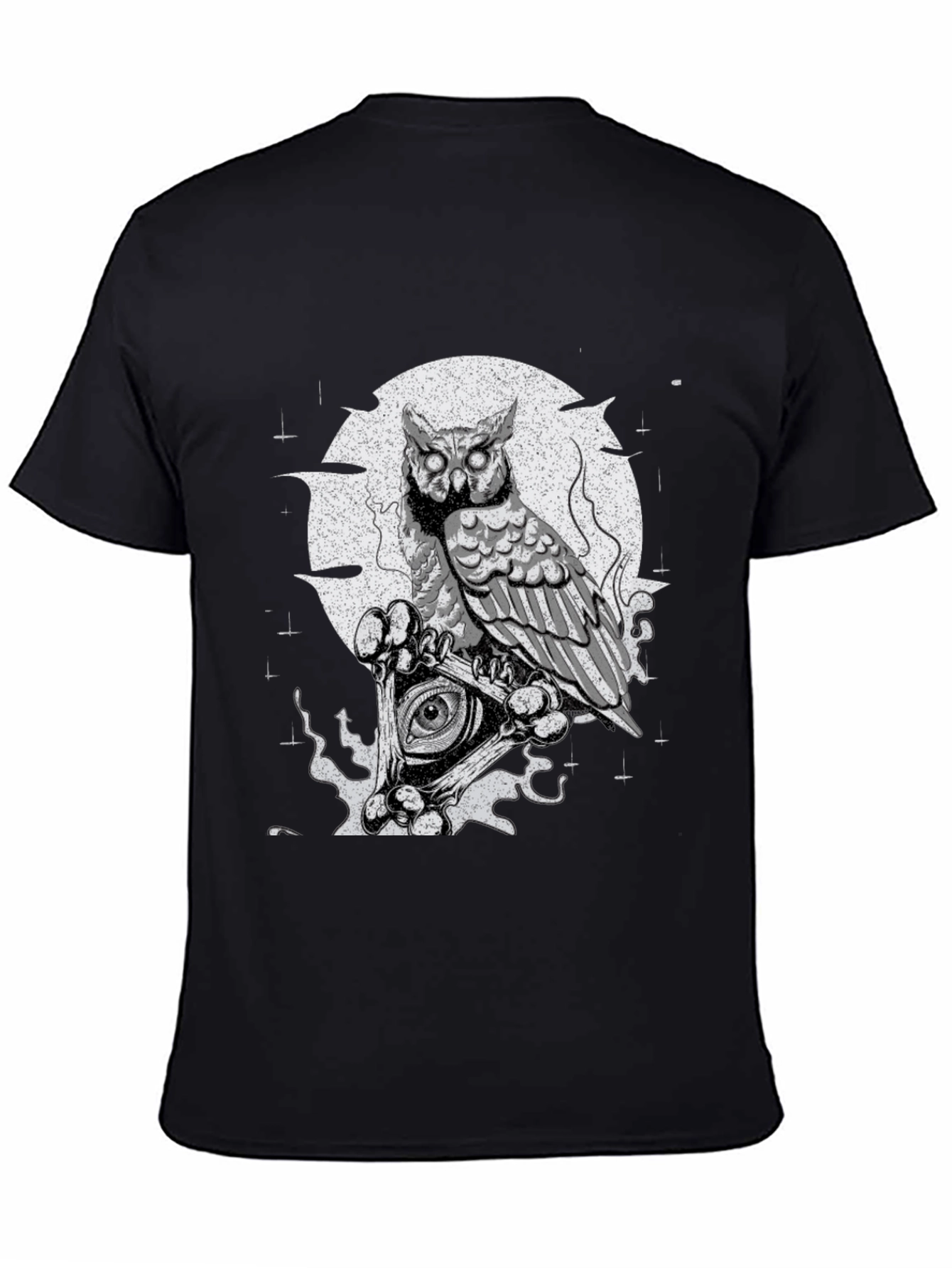 Owl & All-Seeing Eye Graphic Print Black T-Shirt