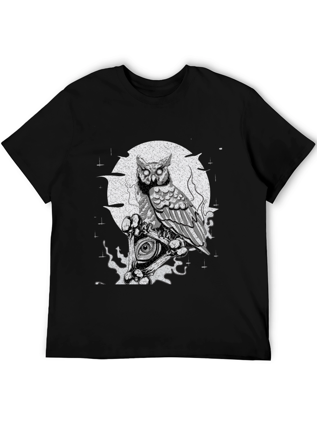 Owl & All-Seeing Eye Graphic Print Black T-Shirt