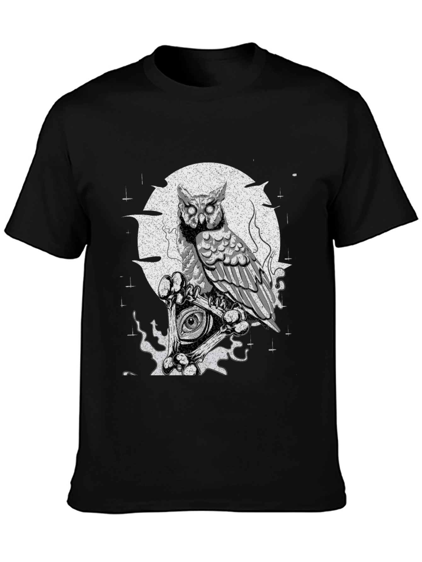 Owl & All-Seeing Eye Graphic Print Black T-Shirt