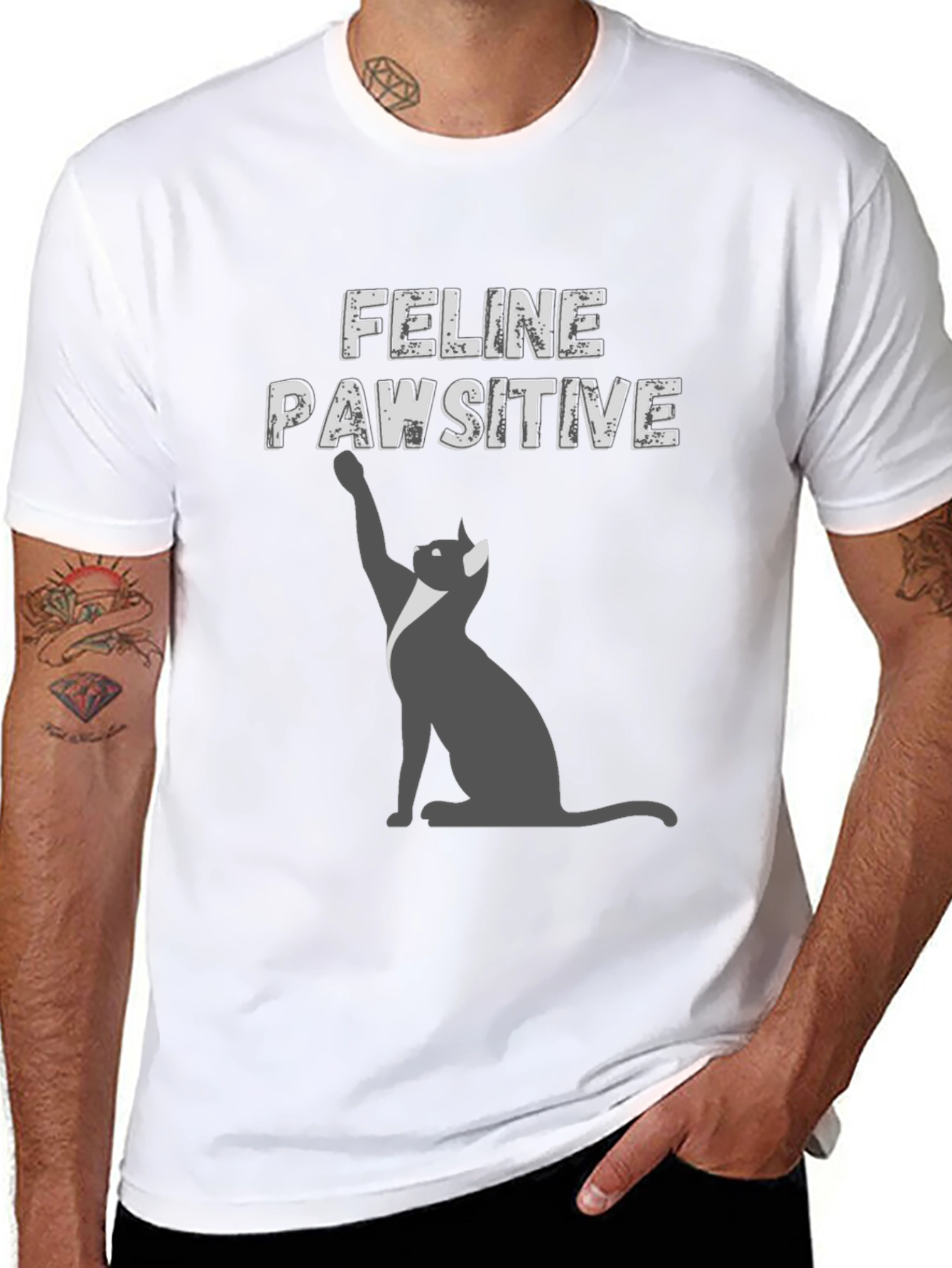 Feline Pawsitive Cat Graphic Tee - Black T-Shirt