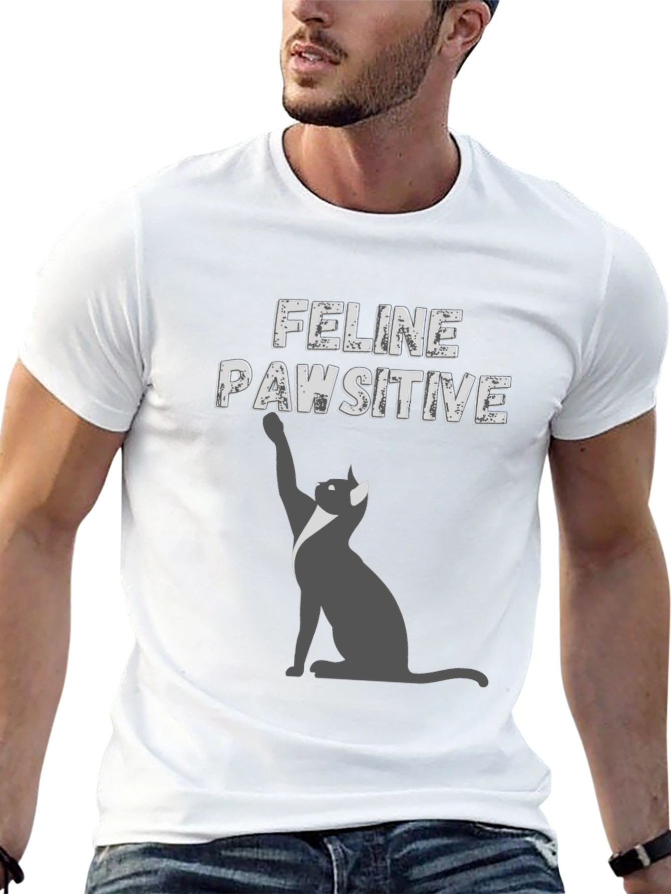 Feline Pawsitive Cat Graphic Tee - Black T-Shirt