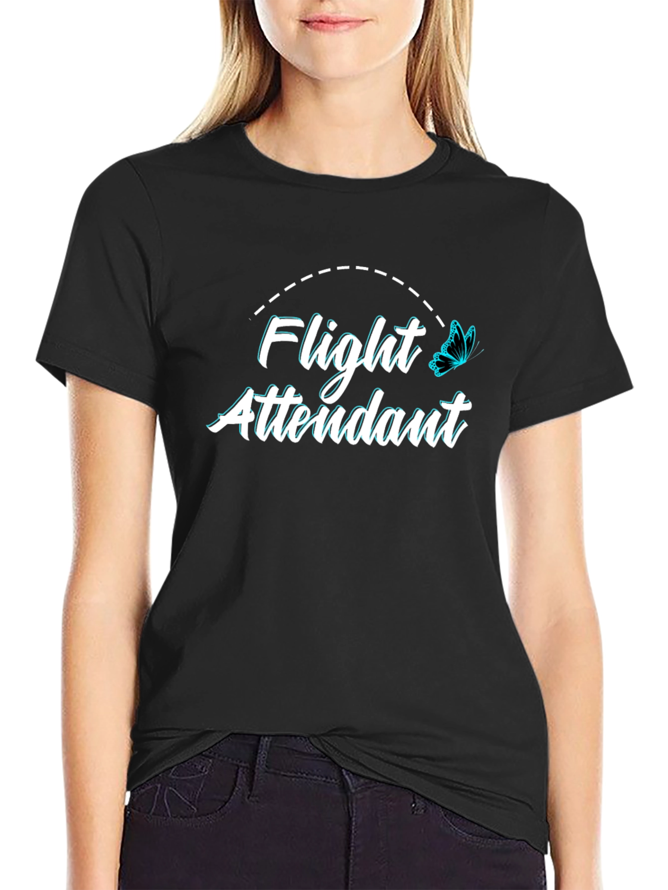 Flight Attendant Graphic Tee - Black Unisex Crewneck
