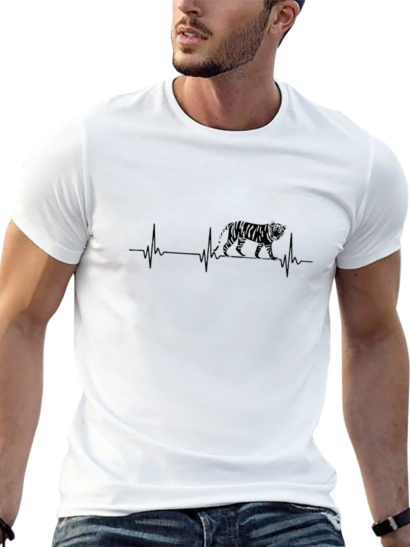 Tiger Heartbeat Graphic Print Black T-Shirt