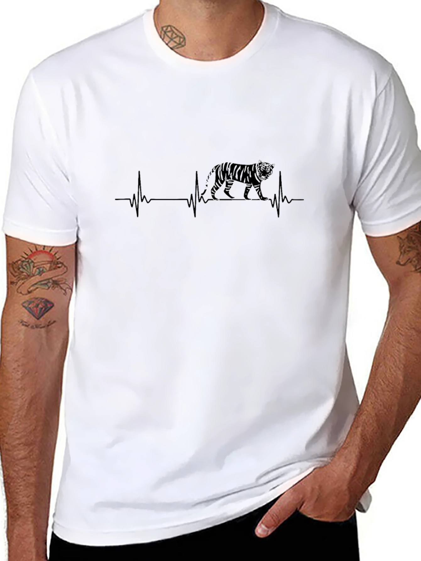 Tiger Heartbeat Graphic Print Black T-Shirt