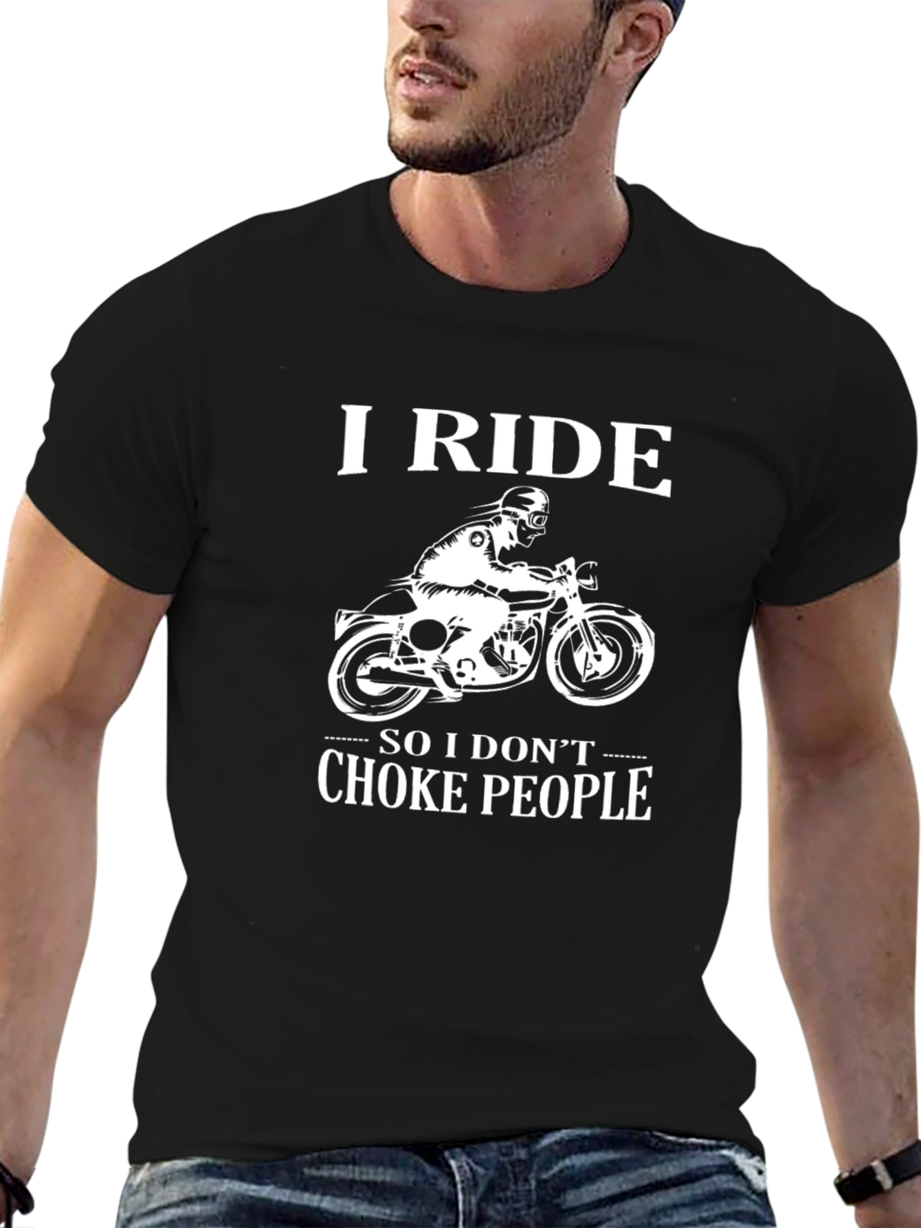 I Ride Motorcycle Graphic Tee - Black