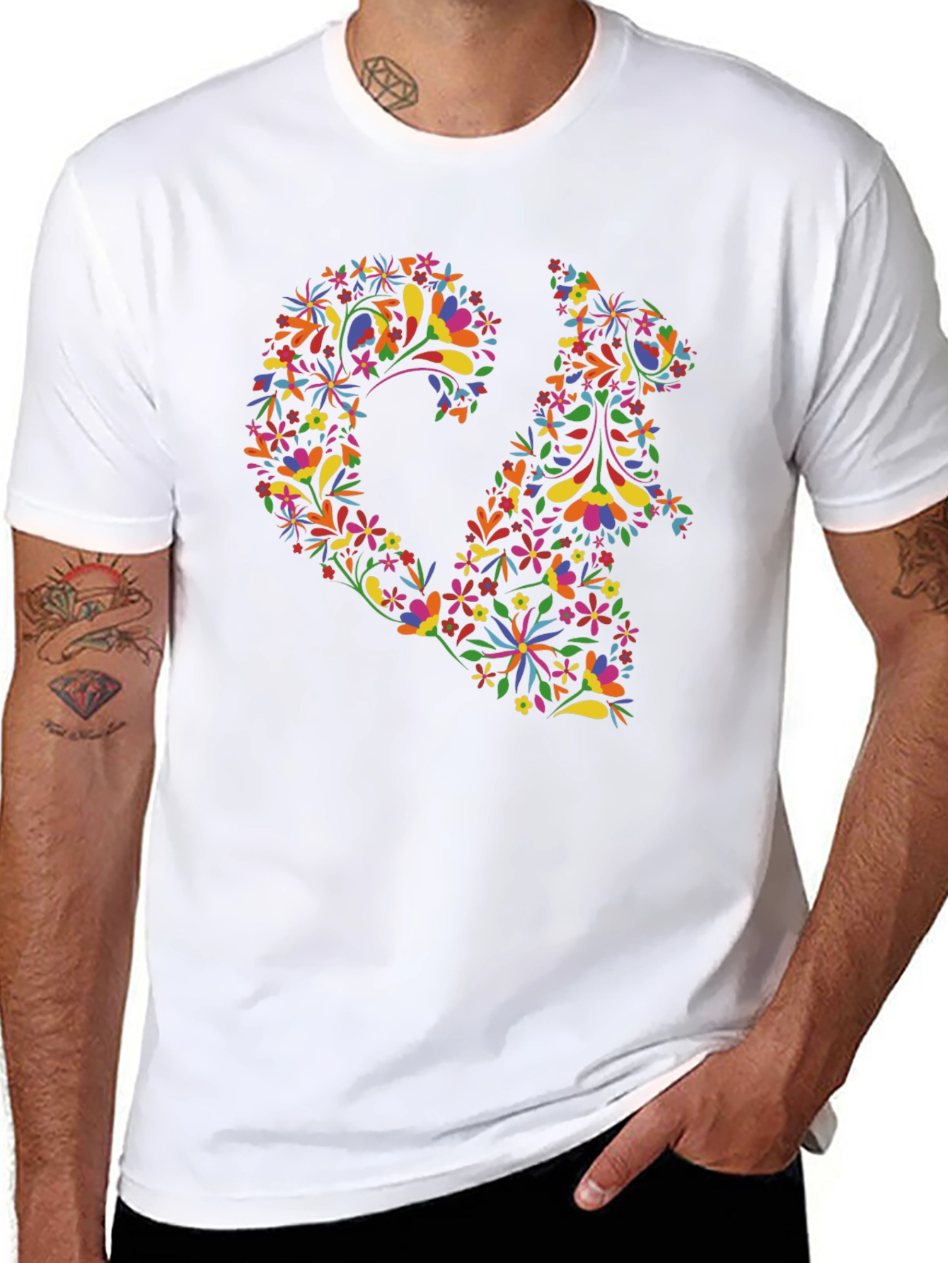 Floral Squirrel Print Black T-Shirt