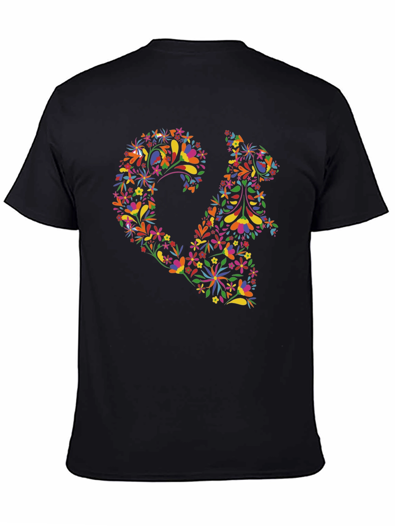 Floral Squirrel Print Black T-Shirt