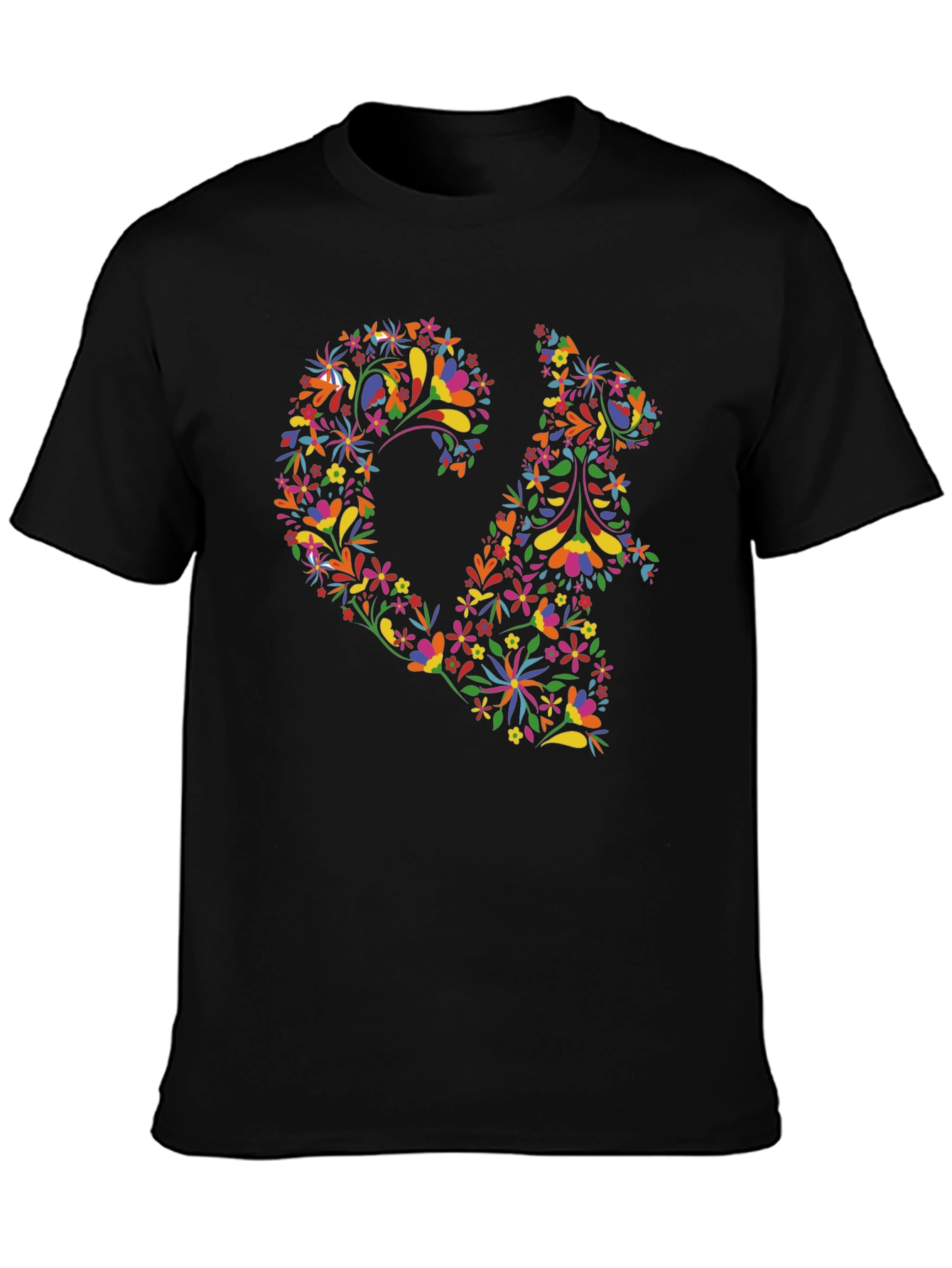 Floral Squirrel Print Black T-Shirt