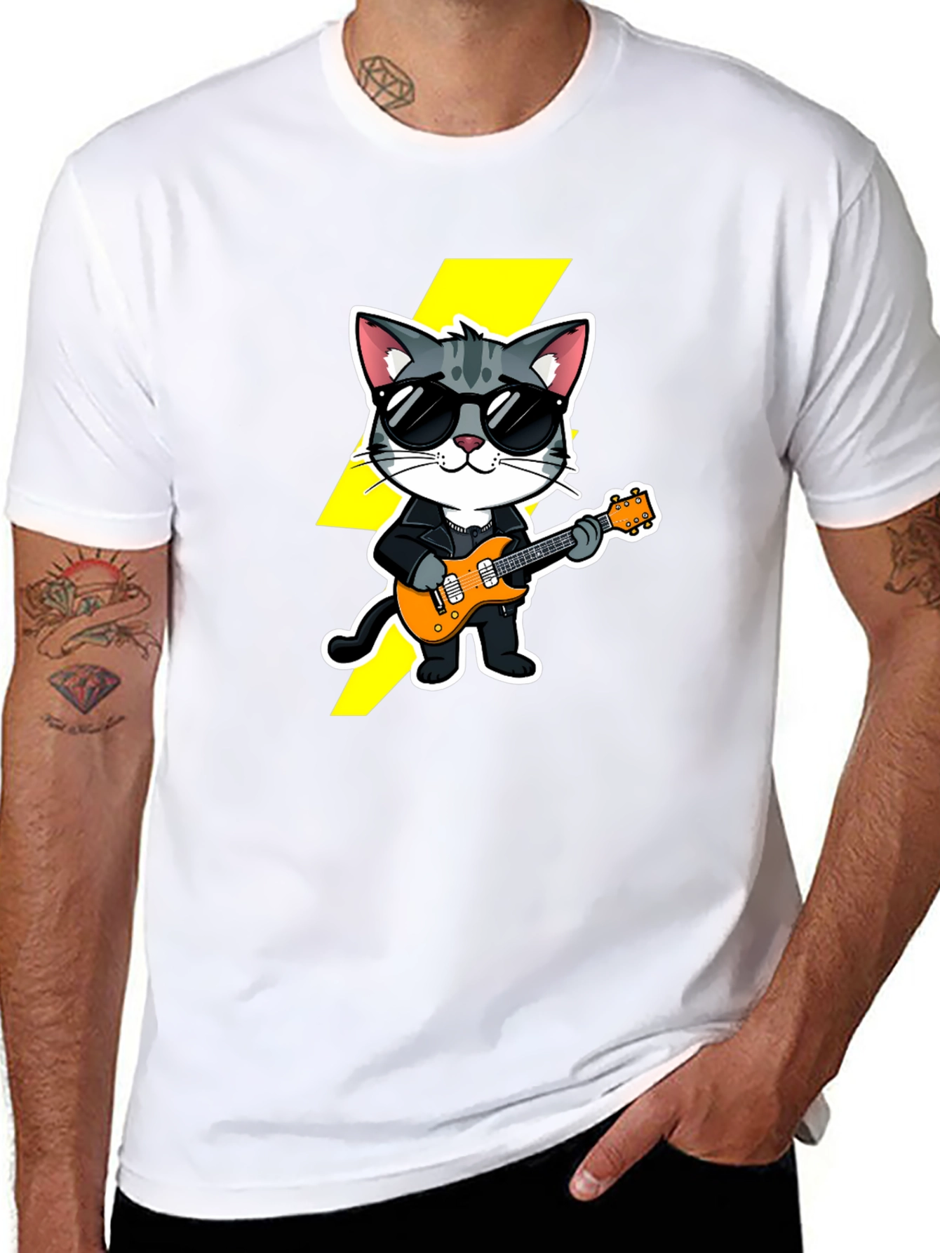 Cool Cat Guitarist Black T-Shirt
