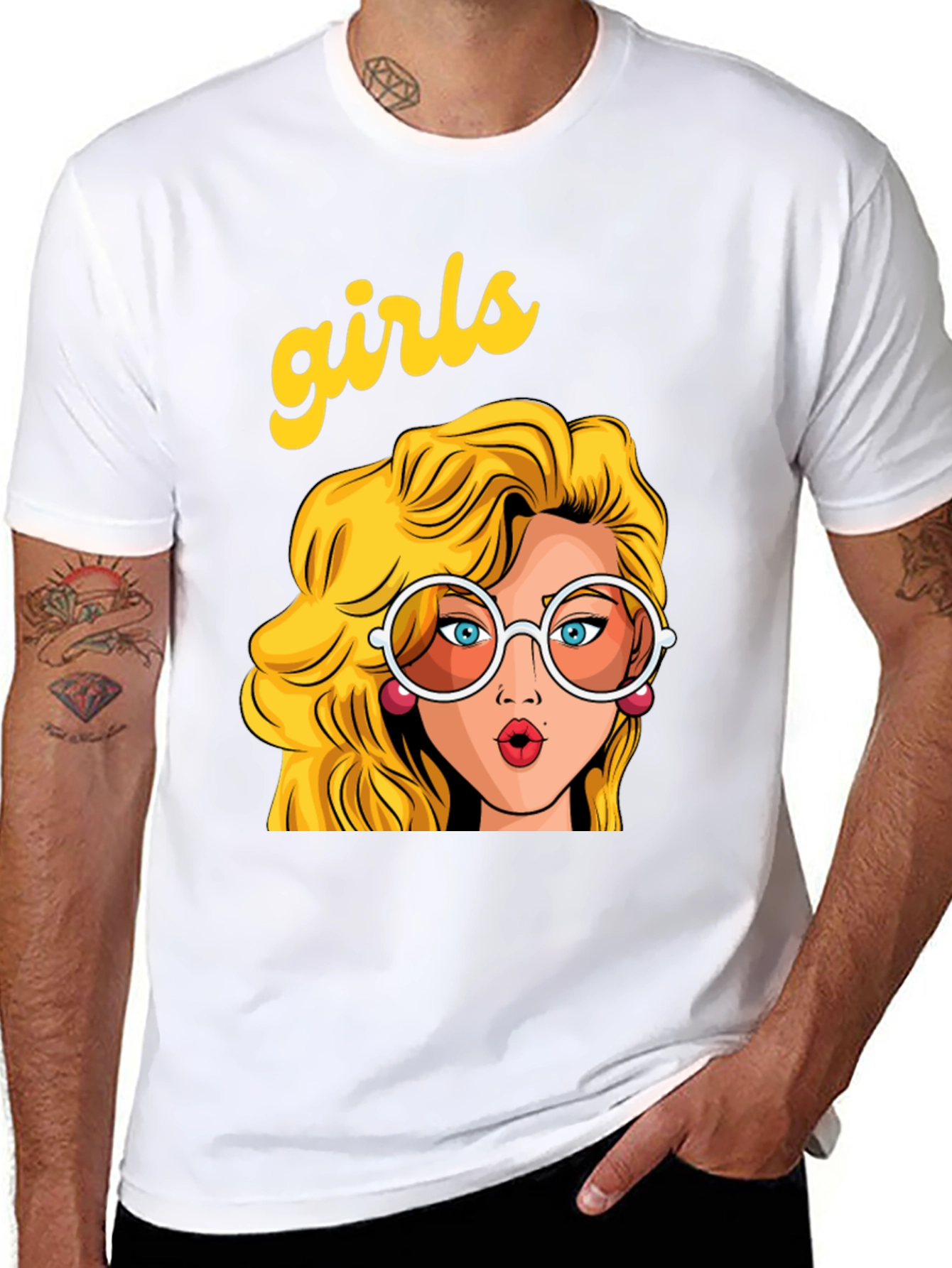 Retro Girls Graphic Print Black T-Shirt