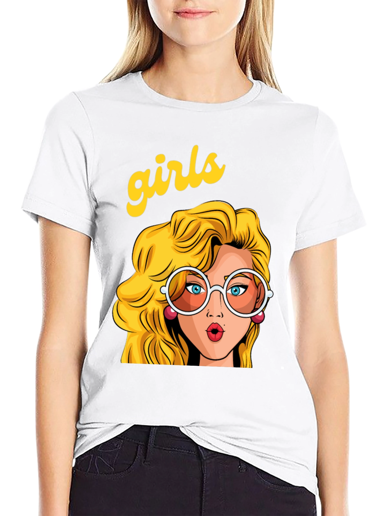 Retro Girls Graphic Print Black T-Shirt