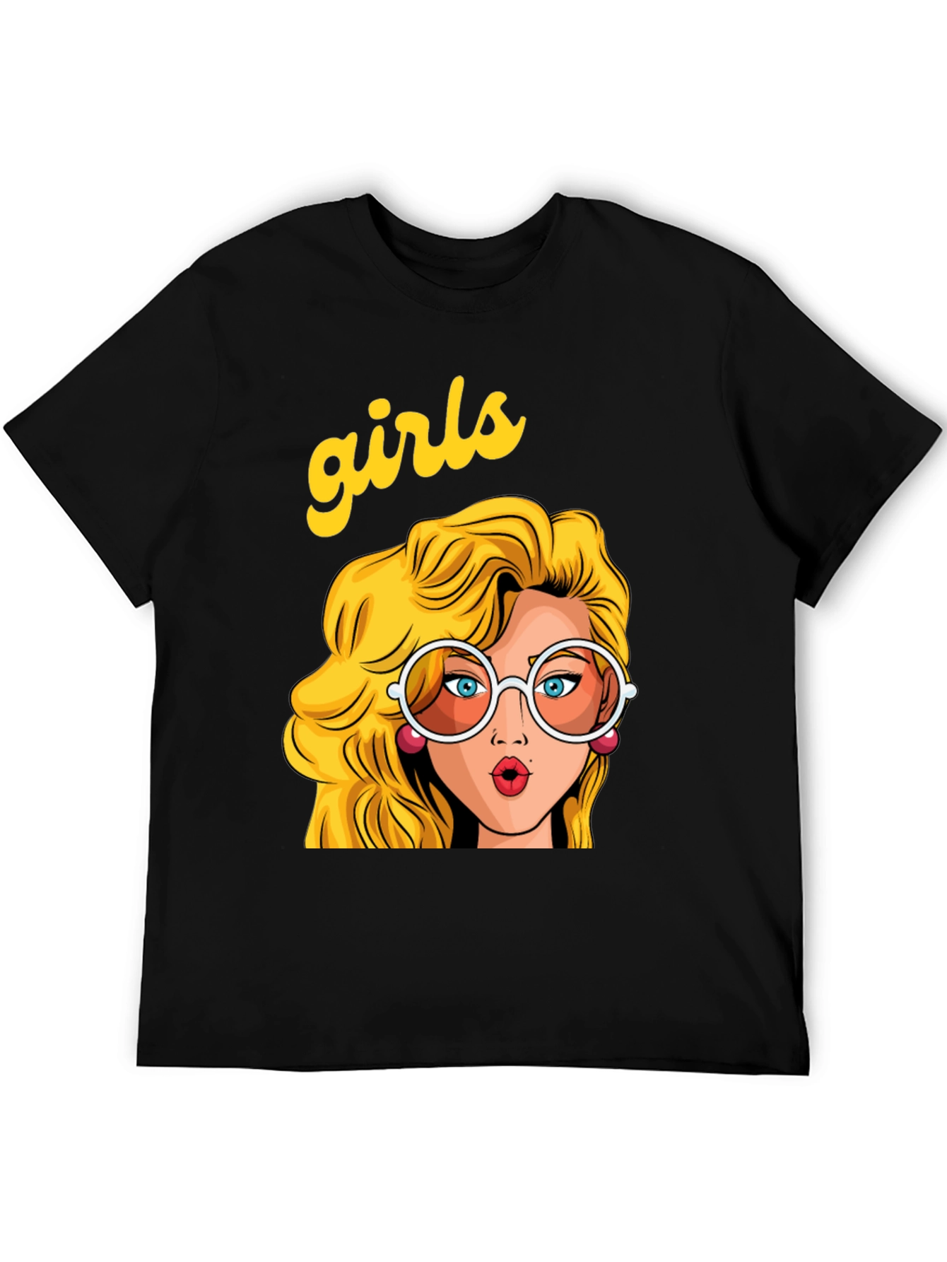 Retro Girls Graphic Print Black T-Shirt