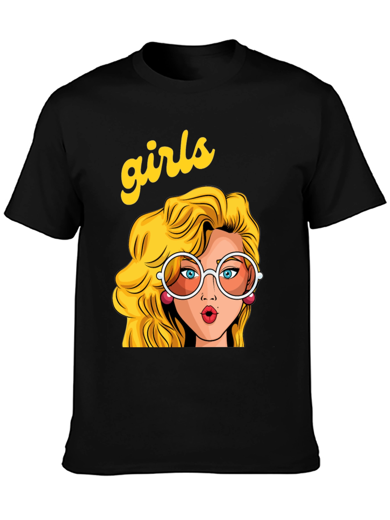 Retro Girls Graphic Print Black T-Shirt