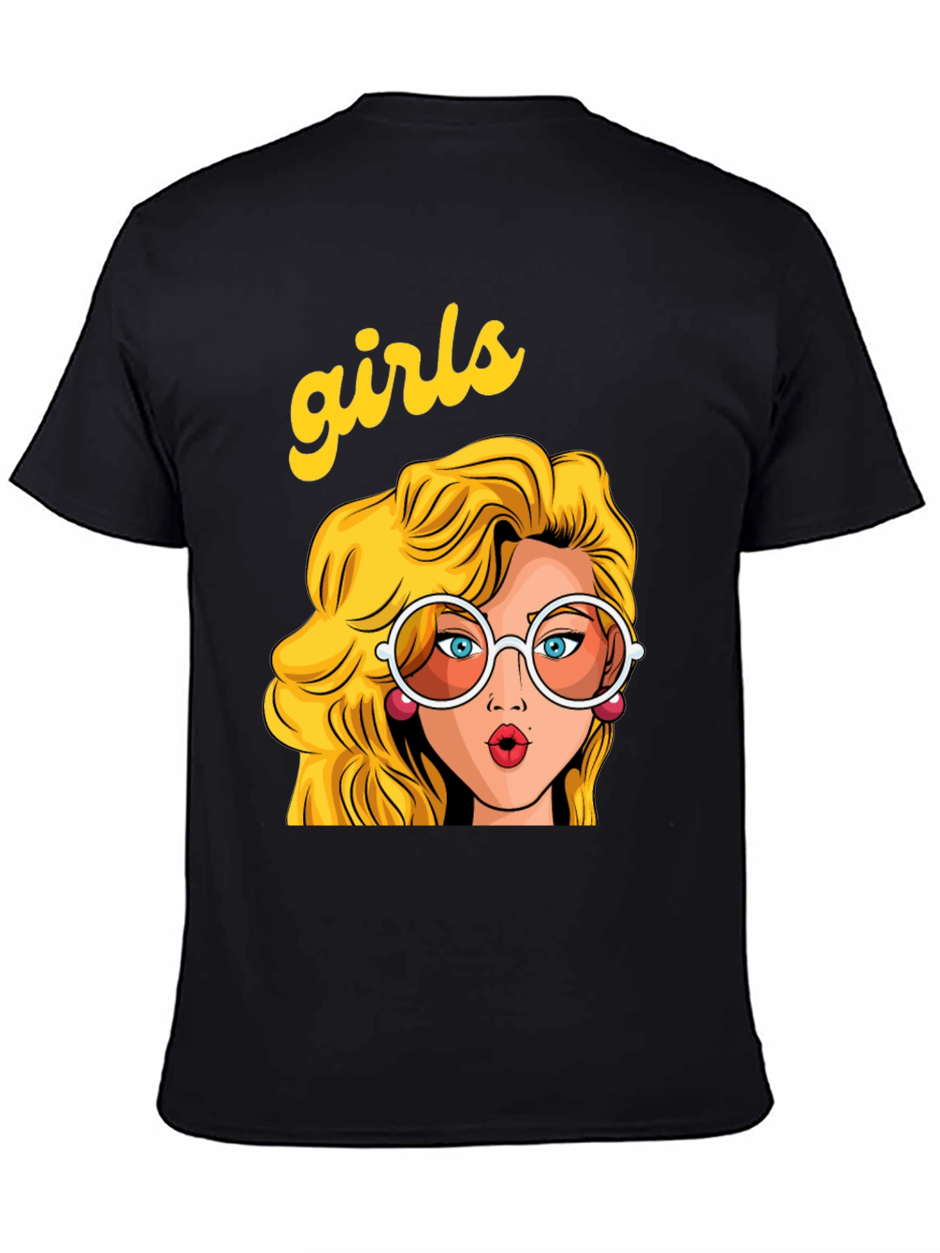 Retro Girls Graphic Print Black T-Shirt