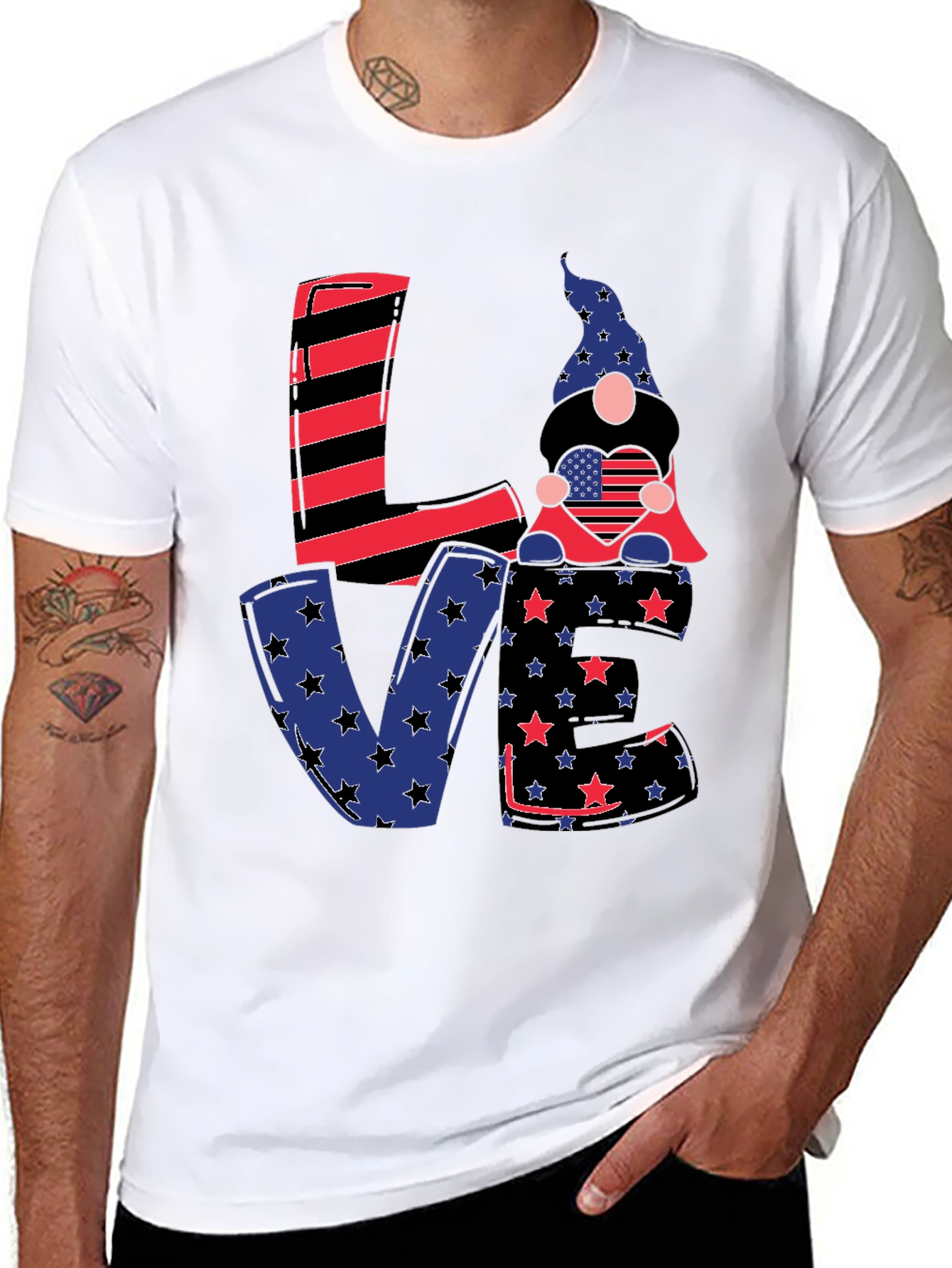 Patriotic Gnome Love T-Shirt - USA Pride