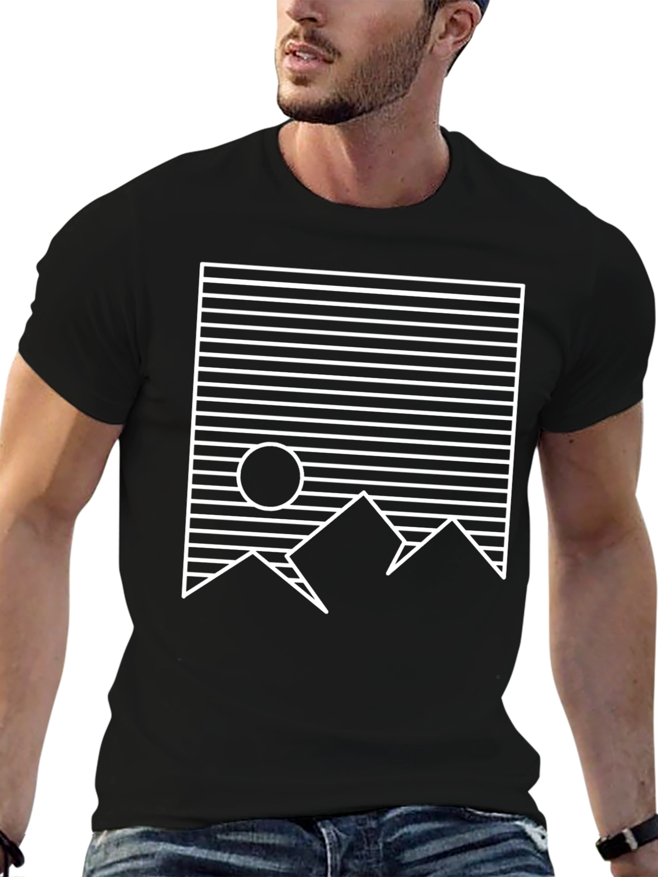 Geometric Mountain Graphic Tee - Black