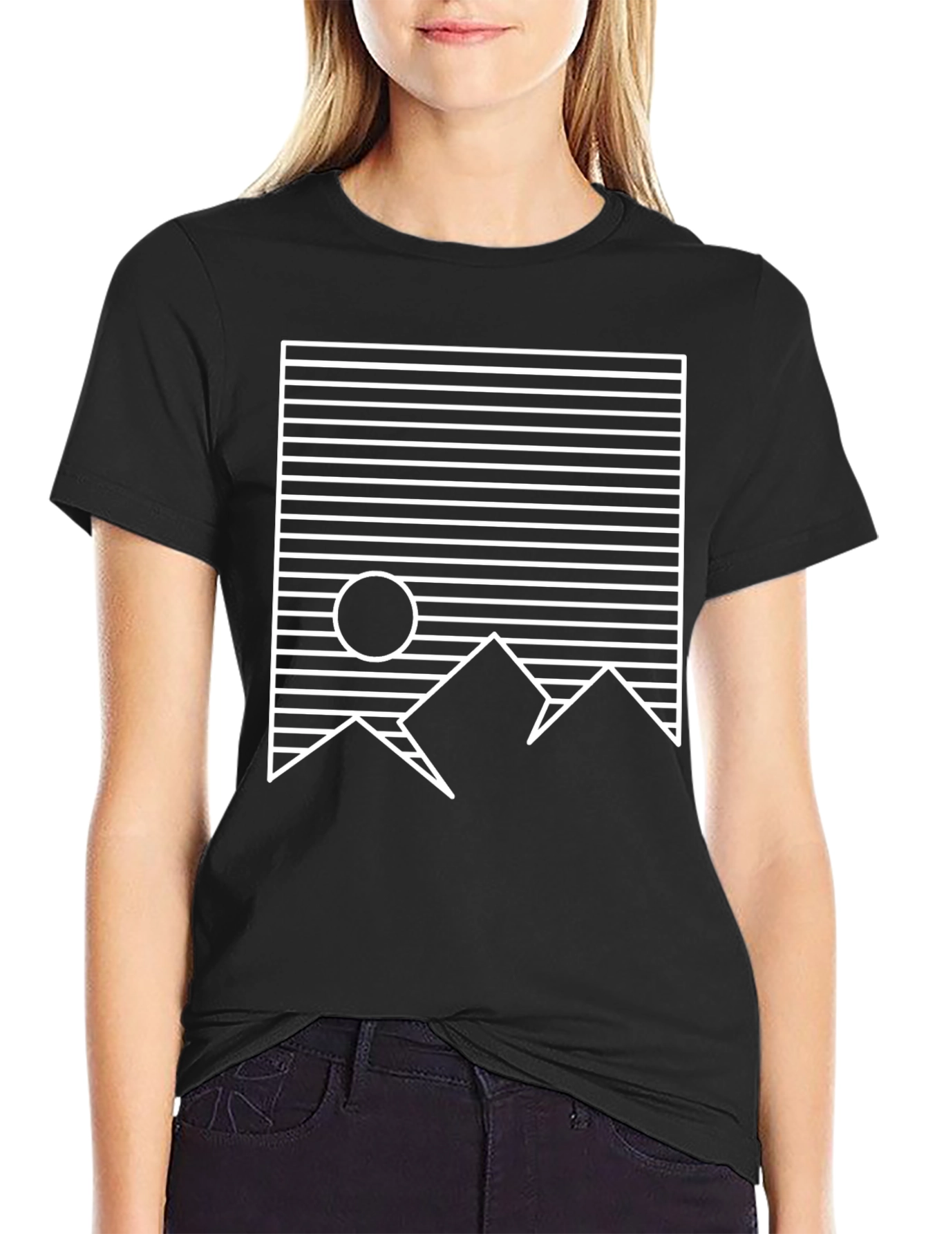 Geometric Mountain Graphic Tee - Black