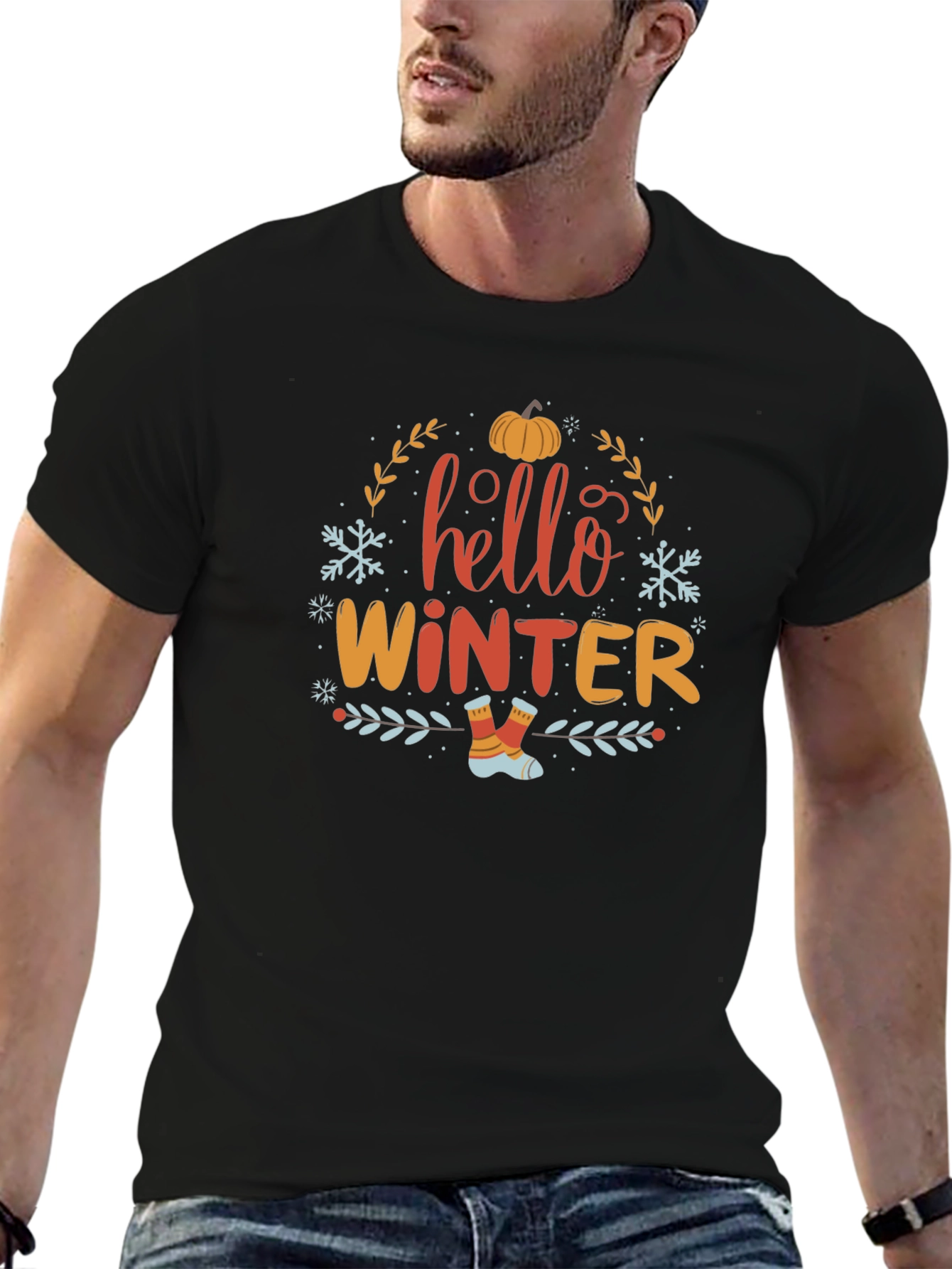 Hello Winter Graphic Tee - Soft Black Shirt