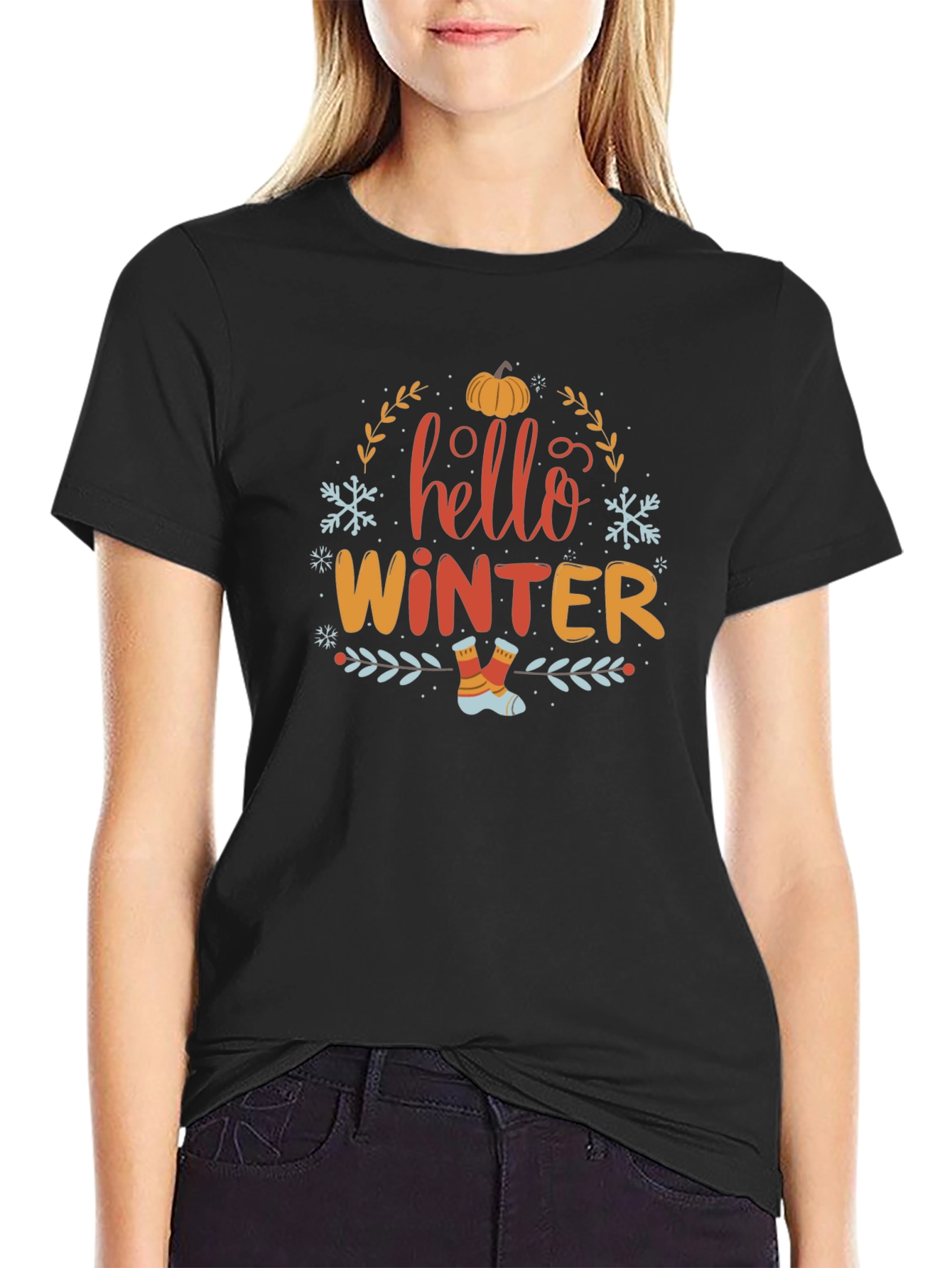 Hello Winter Graphic Tee - Soft Black Shirt