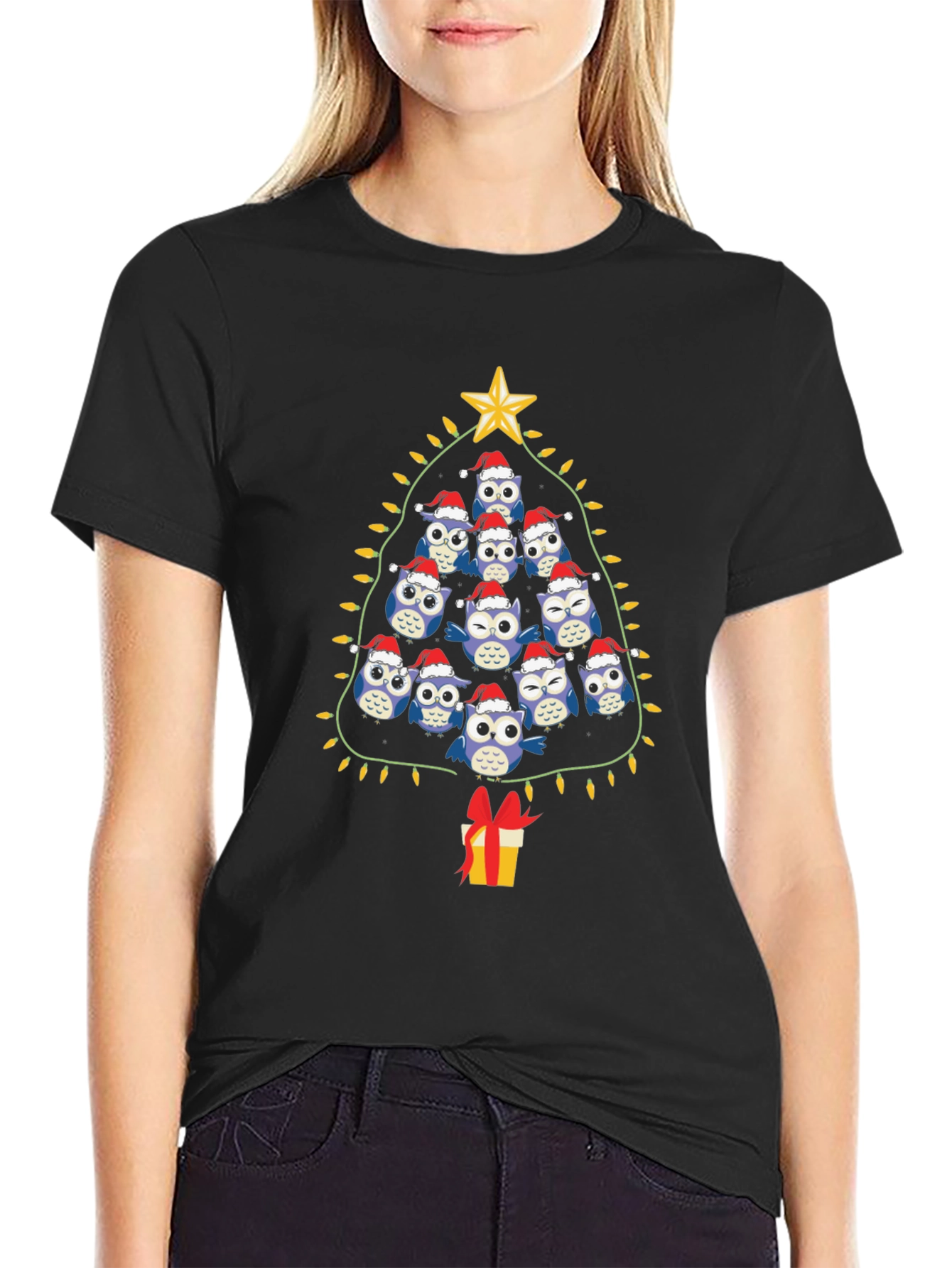 Owl Christmas Tree Graphic T-Shirt