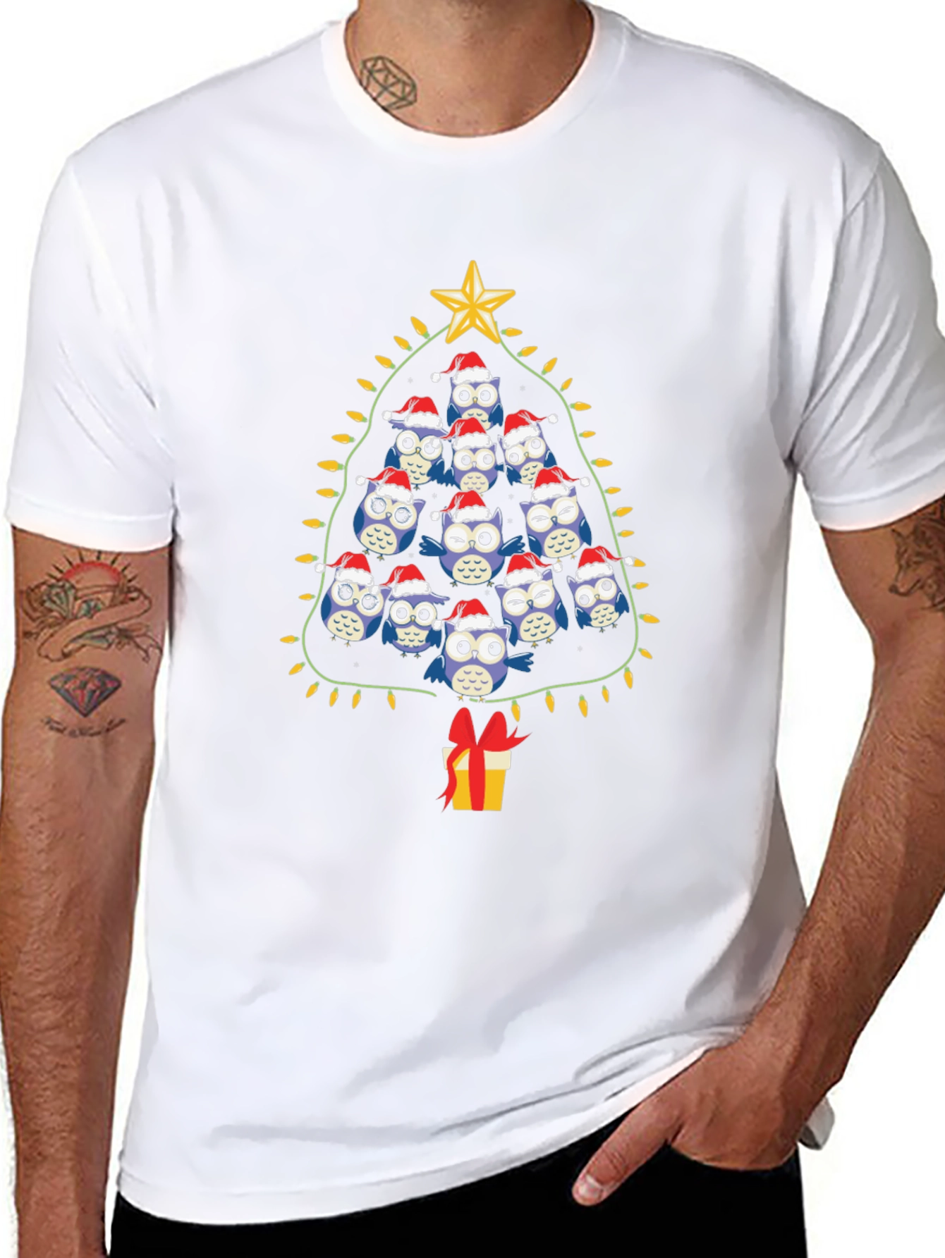 Owl Christmas Tree Graphic T-Shirt