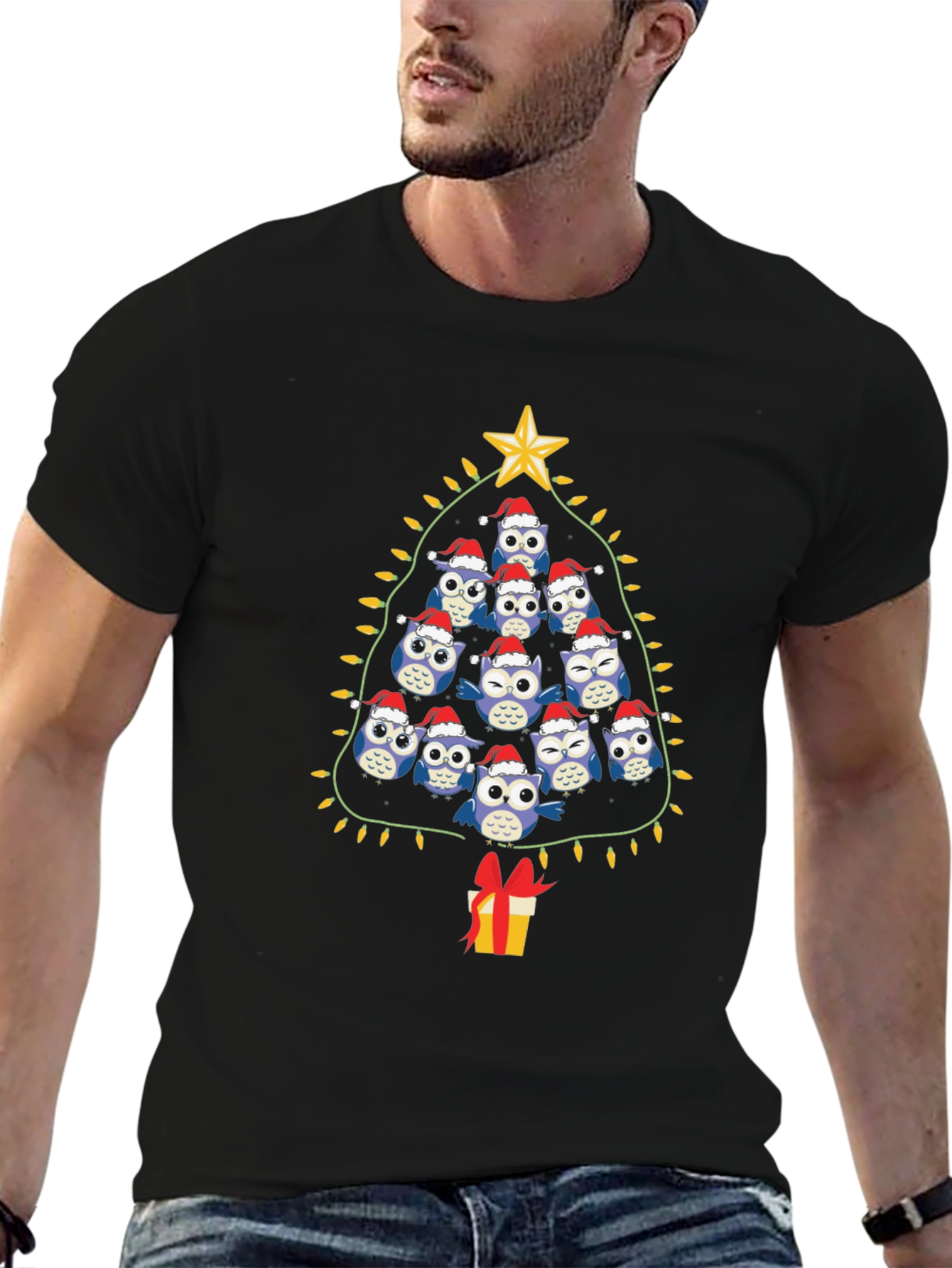 Owl Christmas Tree Graphic T-Shirt