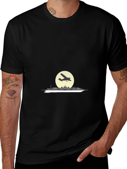 Airplane Over Cityscape Graphic T-Shirt