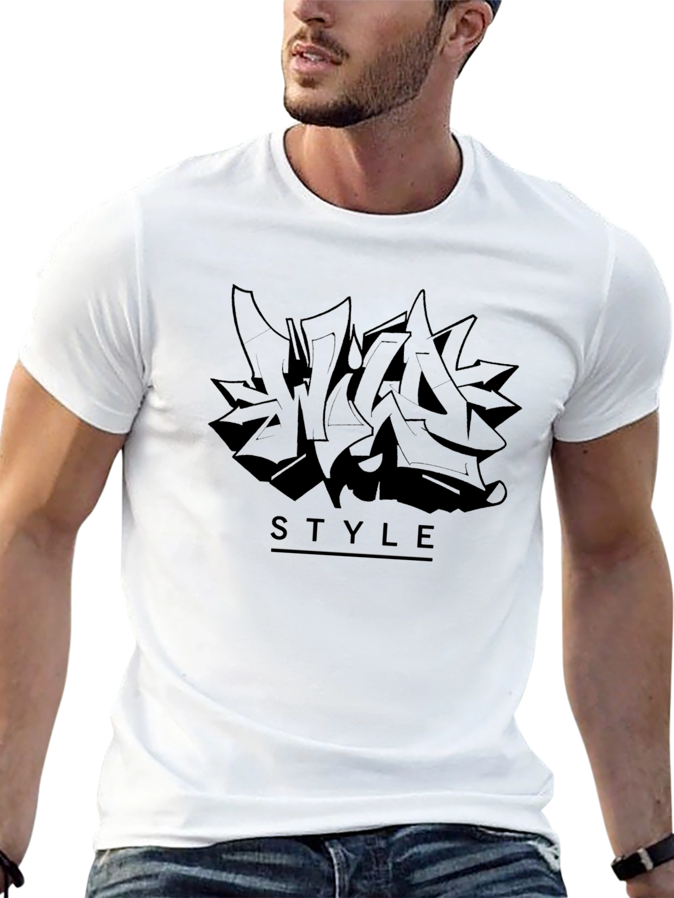 Urban Style Graphic Tee - Black Graffiti Design