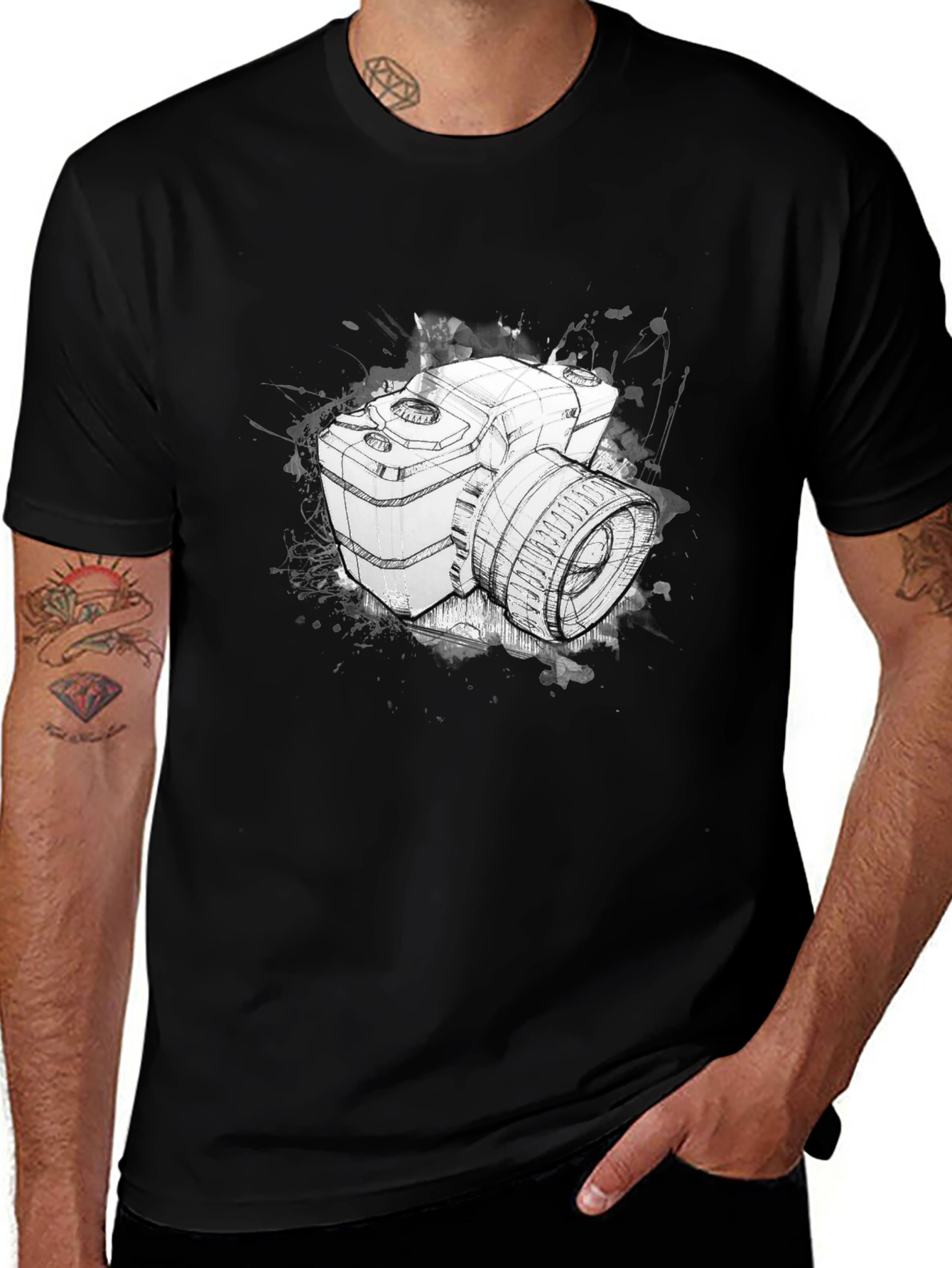 Camera Sketch Graphic Tee - Black
