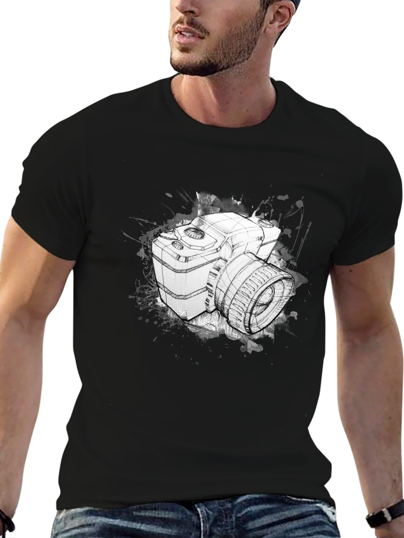 Camera Sketch Graphic Tee - Black
