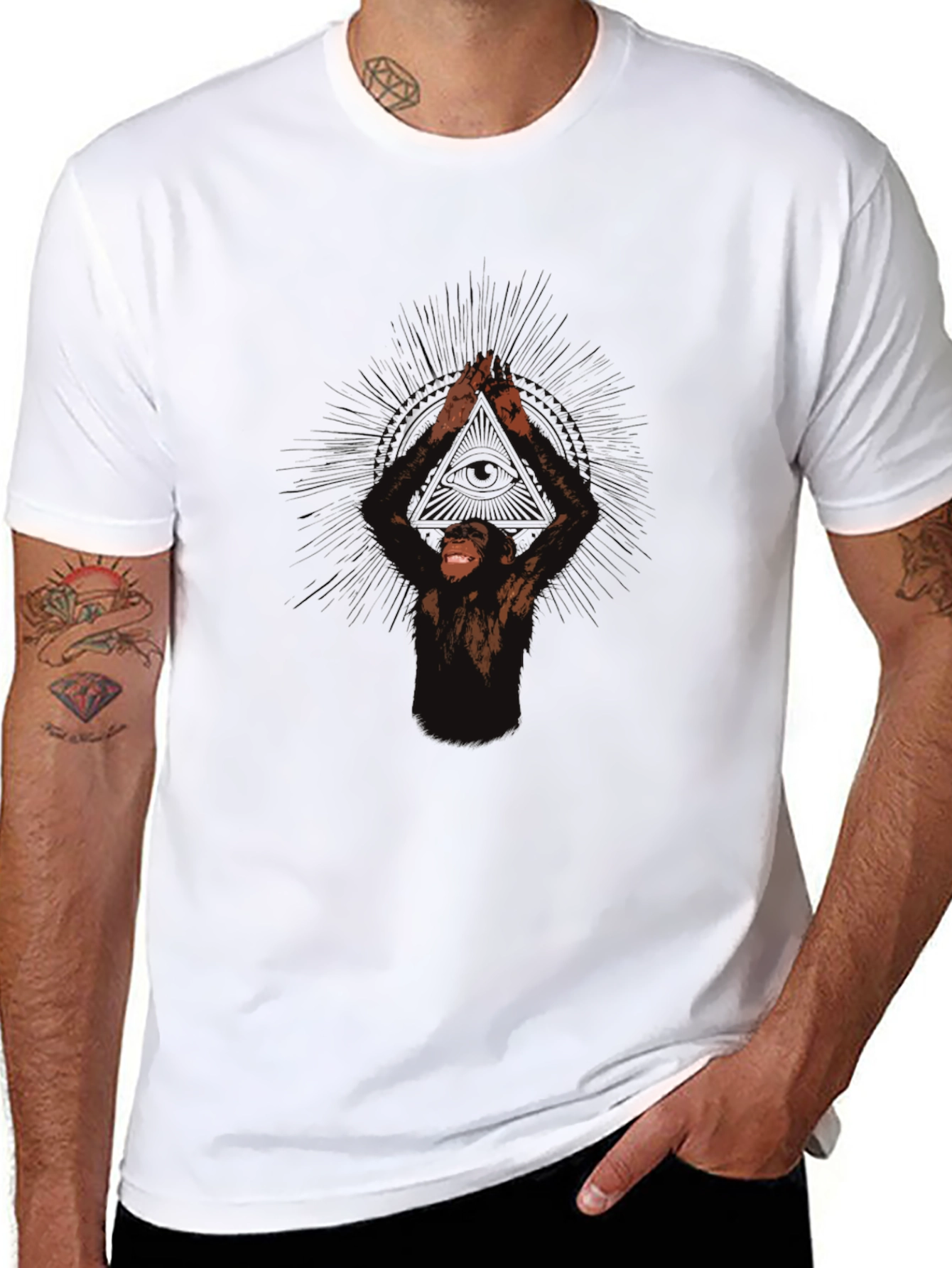 Chimpanzee Yoga Pose Graphic T-Shirt - Black