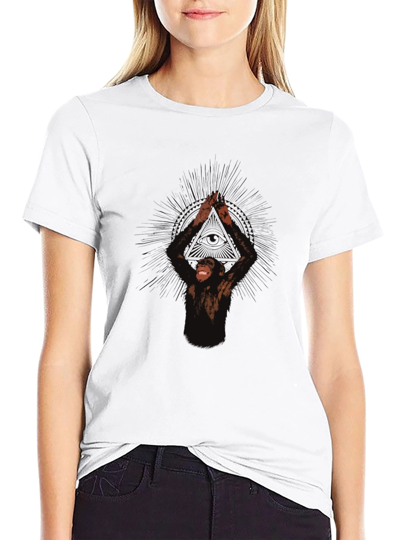 Chimpanzee Yoga Pose Graphic T-Shirt - Black
