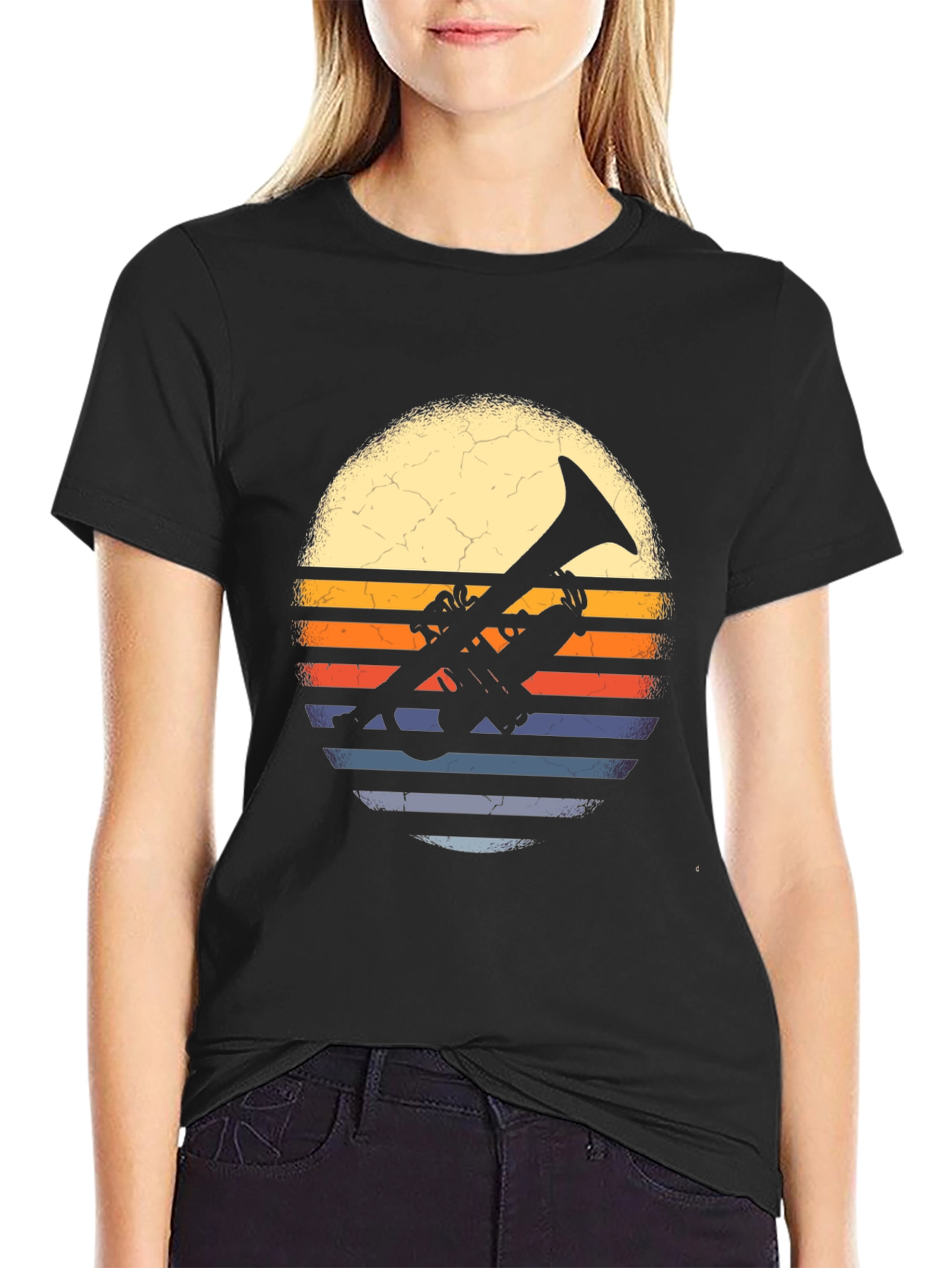 Retro Trumpet Sunset Graphic Tee - Music Lovers T-Shirt