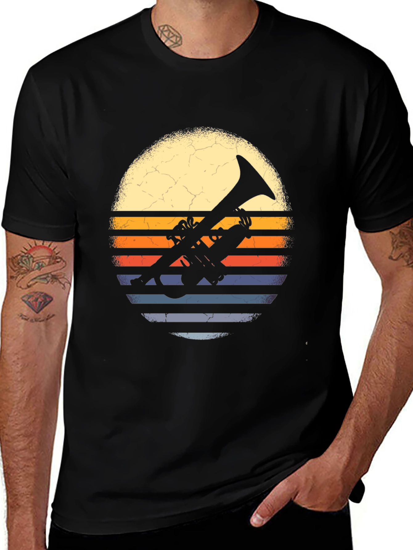 Retro Trumpet Sunset Graphic Tee - Music Lovers T-Shirt