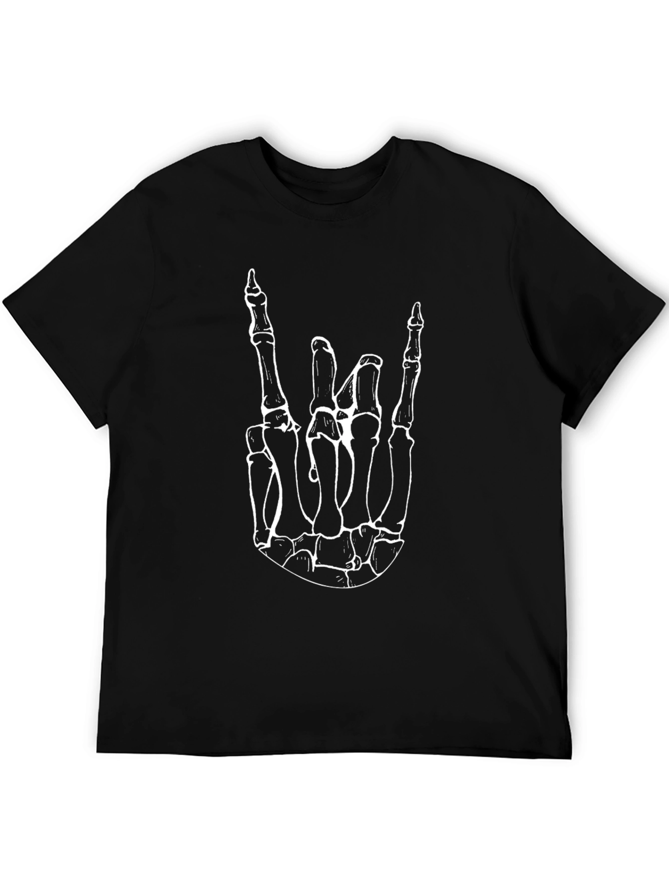 Skeleton Hand Rock On T-Shirt - Black Cotton Tee