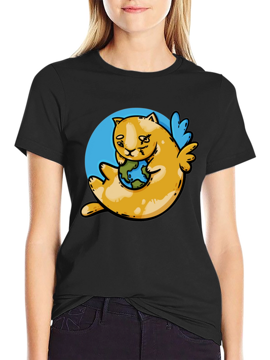 Cute Cat Holding Earth T-Shirt