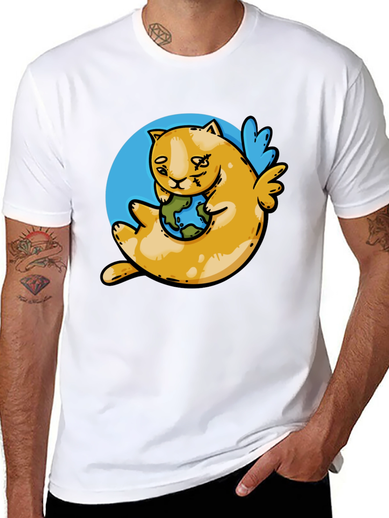 Cute Cat Holding Earth T-Shirt