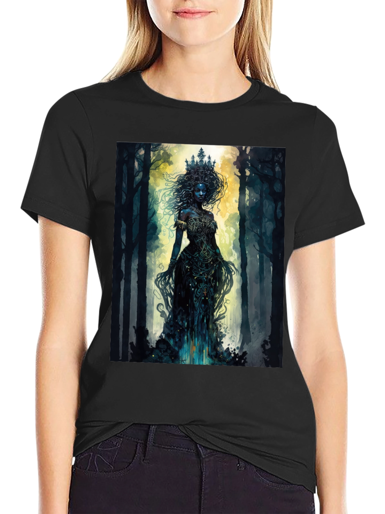 Mystic Forest Queen Graphic Tee - Black