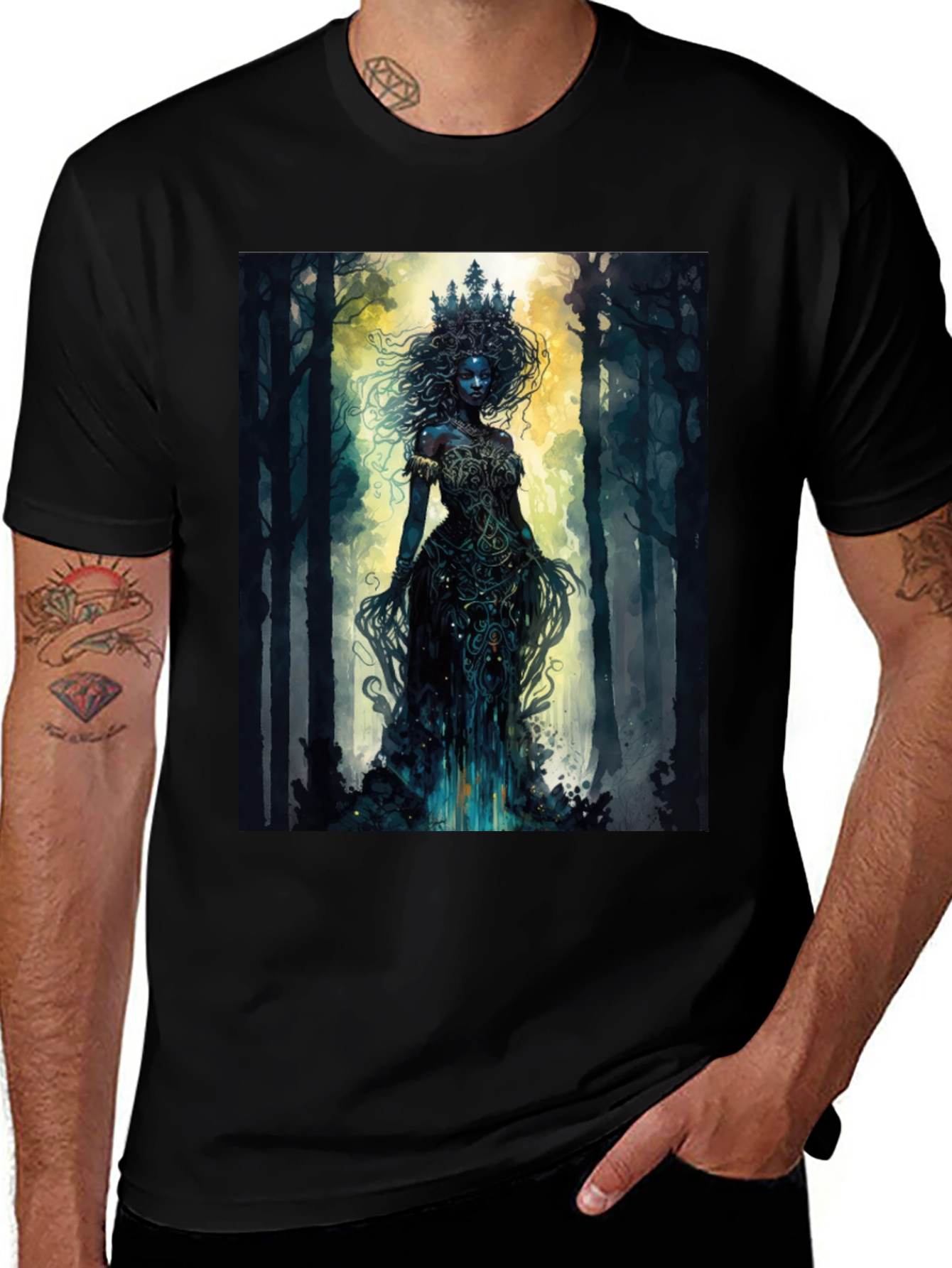 Mystic Forest Queen Graphic Tee - Black
